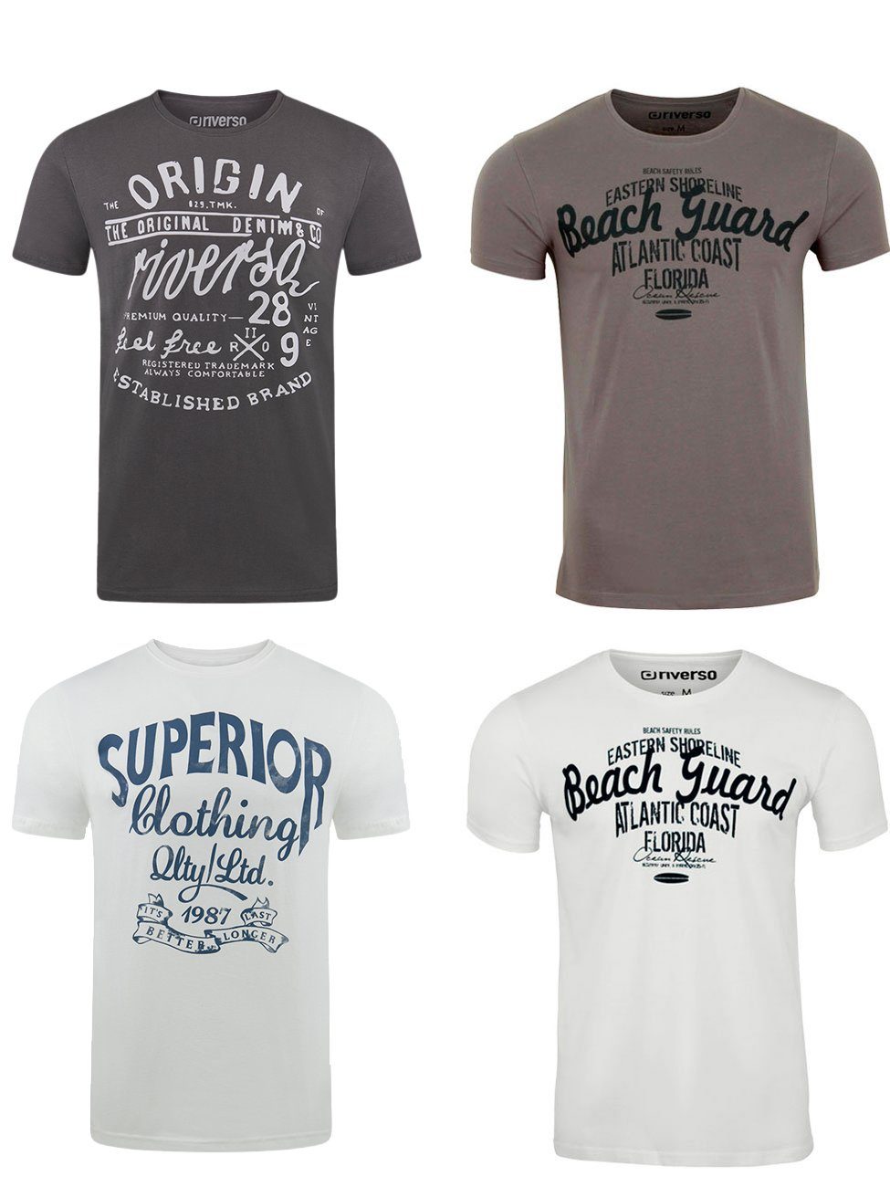 riverso T-Shirt Herren Printshirt RIVLeon Regular Fit (4-tlg) Kurzarm Tee Shirt mit Rundhalsausschnitt aus 100% Baumwolle