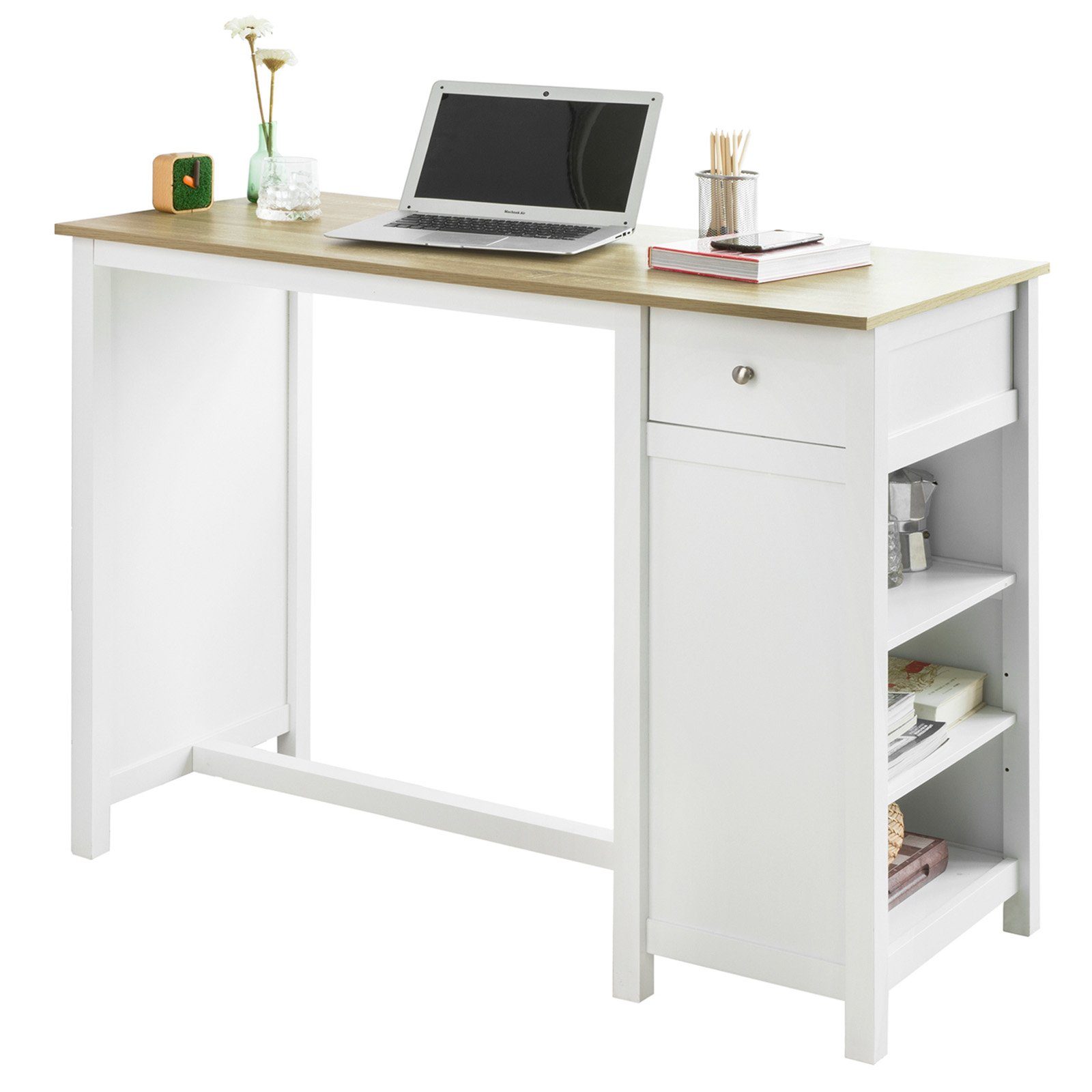 SoBuy Bartisch FWT64, Küchentheke Küchenbartisch mit Einer Schublade und 3 Regalfächern