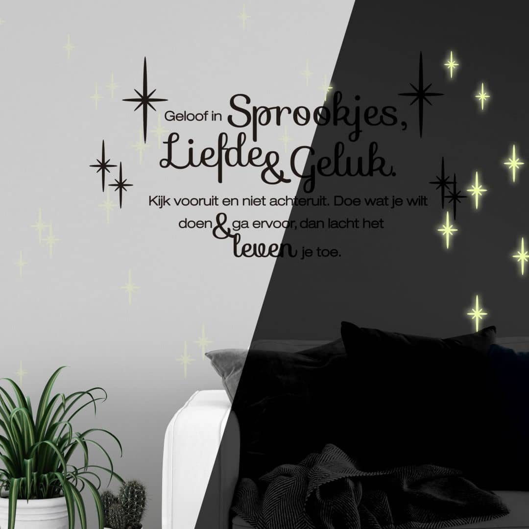 K&L Wall Art Wandtattoo Liefde en Geluk Leuchtende Bilder Gelb 60x30cm selbstklebend, Kinderzimmer Leuchtbild