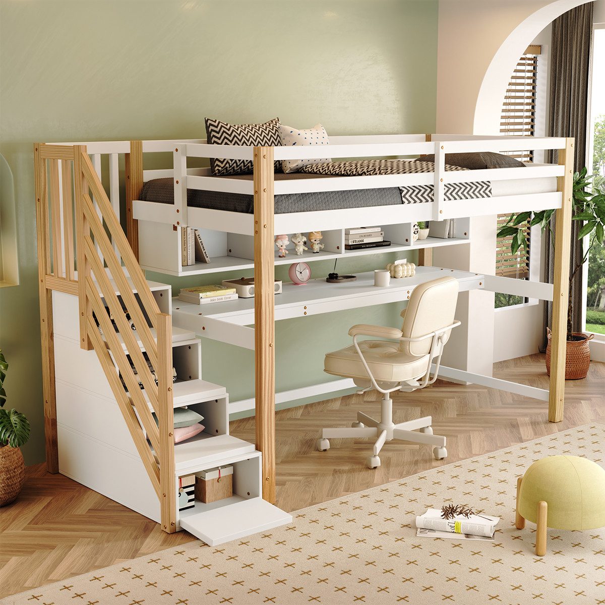autolock Hochbett Kinderhochbett mit Stauraumtreppe 90*200cm, günstig online kaufen