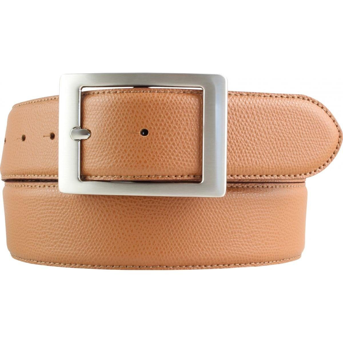 BELTINGER Ledergürtel Herren-Gürtel aus Leder mit Doppel-Schließe 4 cm - Modischer Ledergürt Tabac, Silber