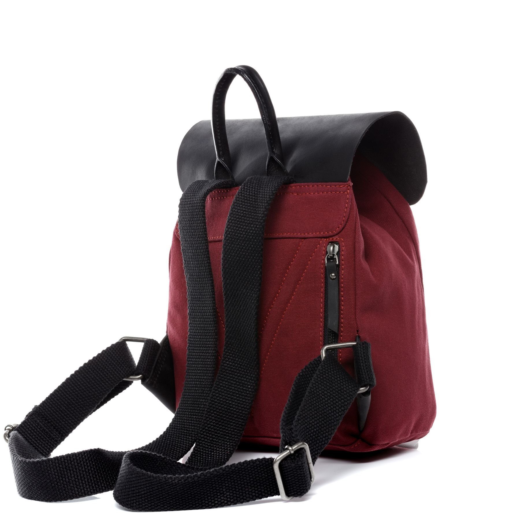 Herren Canvas Echtleder burgund-schwarz Damen Unisex Leder Backpack Canvas Rucksack Cityrucksack HANNE, & FEYNSINN &