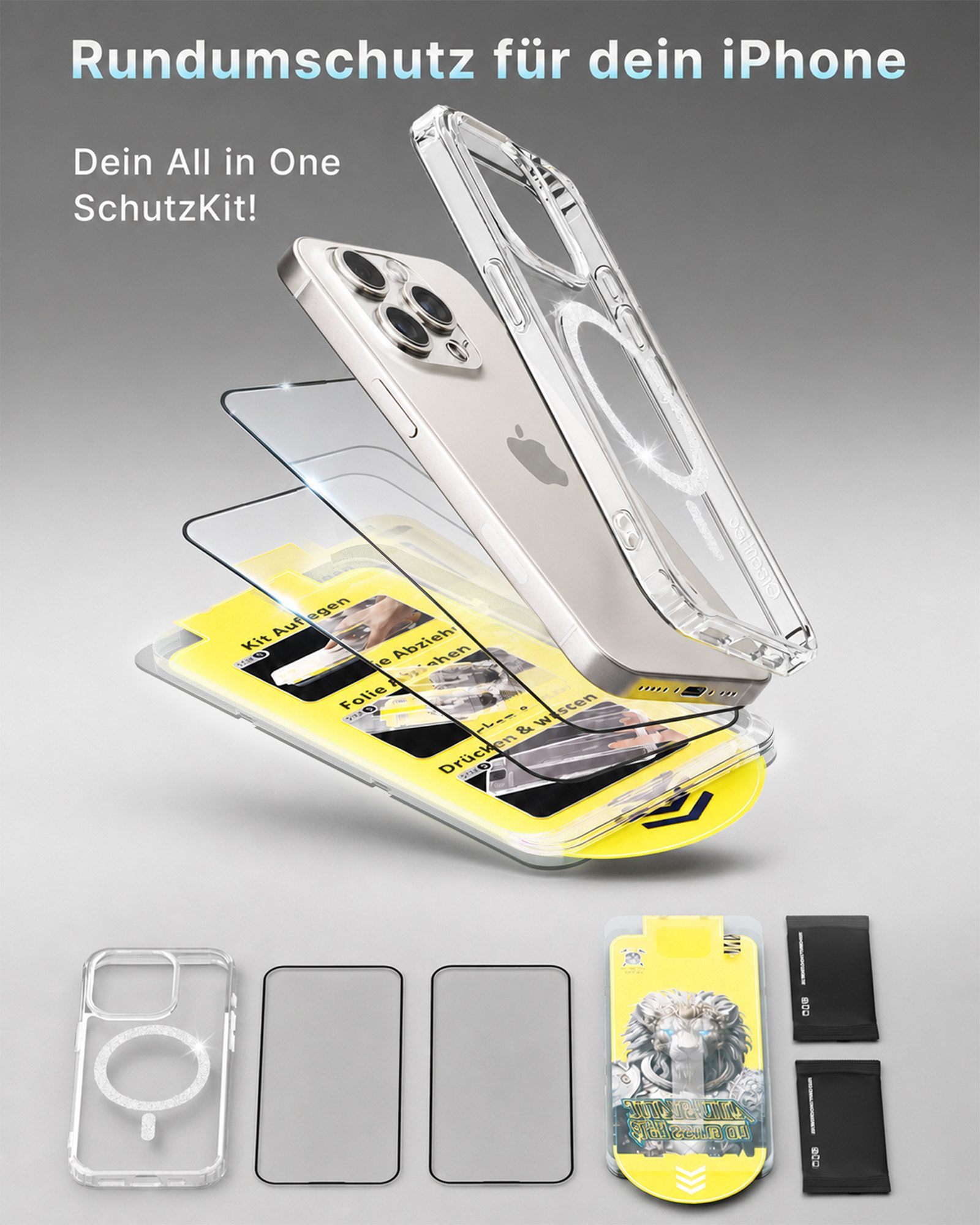 GreenHec Handyhülle Hülle iPhone 18 17 16 15 14 13 Pro Max Plus Glitzer Case Transparent 7 Zoll, Glänzend Magnetring, Transparent Hülle iPhone, GreenHec Clear C – Bild 2 von 5