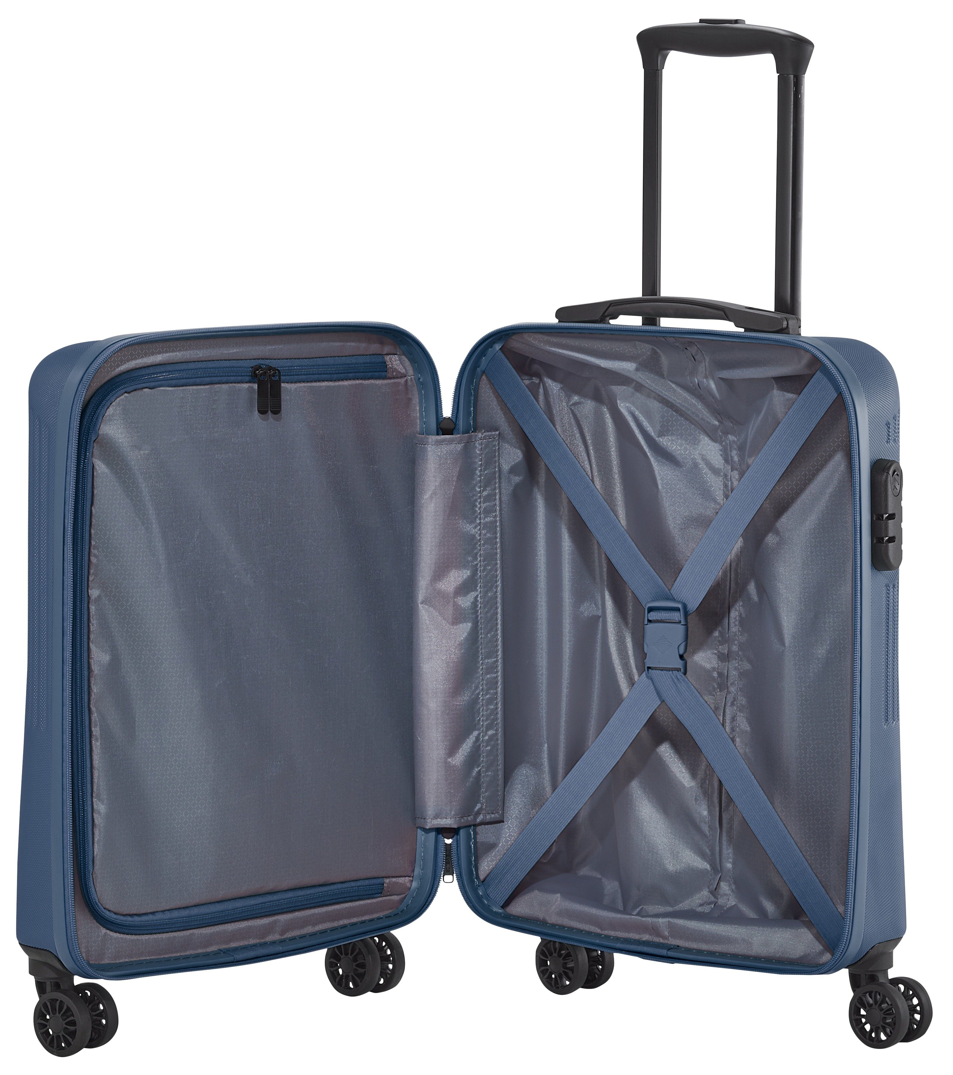 dezentem Rollen, in 4 4w Look BALI Trolley S, travelite Hartschalen-Trolley blau