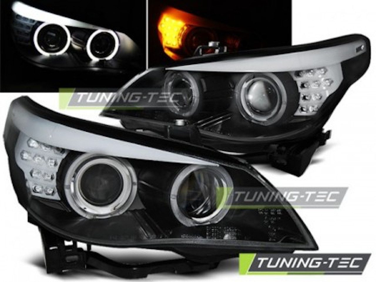 LLCTOOLS KFZ-Ersatzleuchte Angel Eyes Scheinwerfer BMW E60 E61 03–07 Schwarz LED Blinker