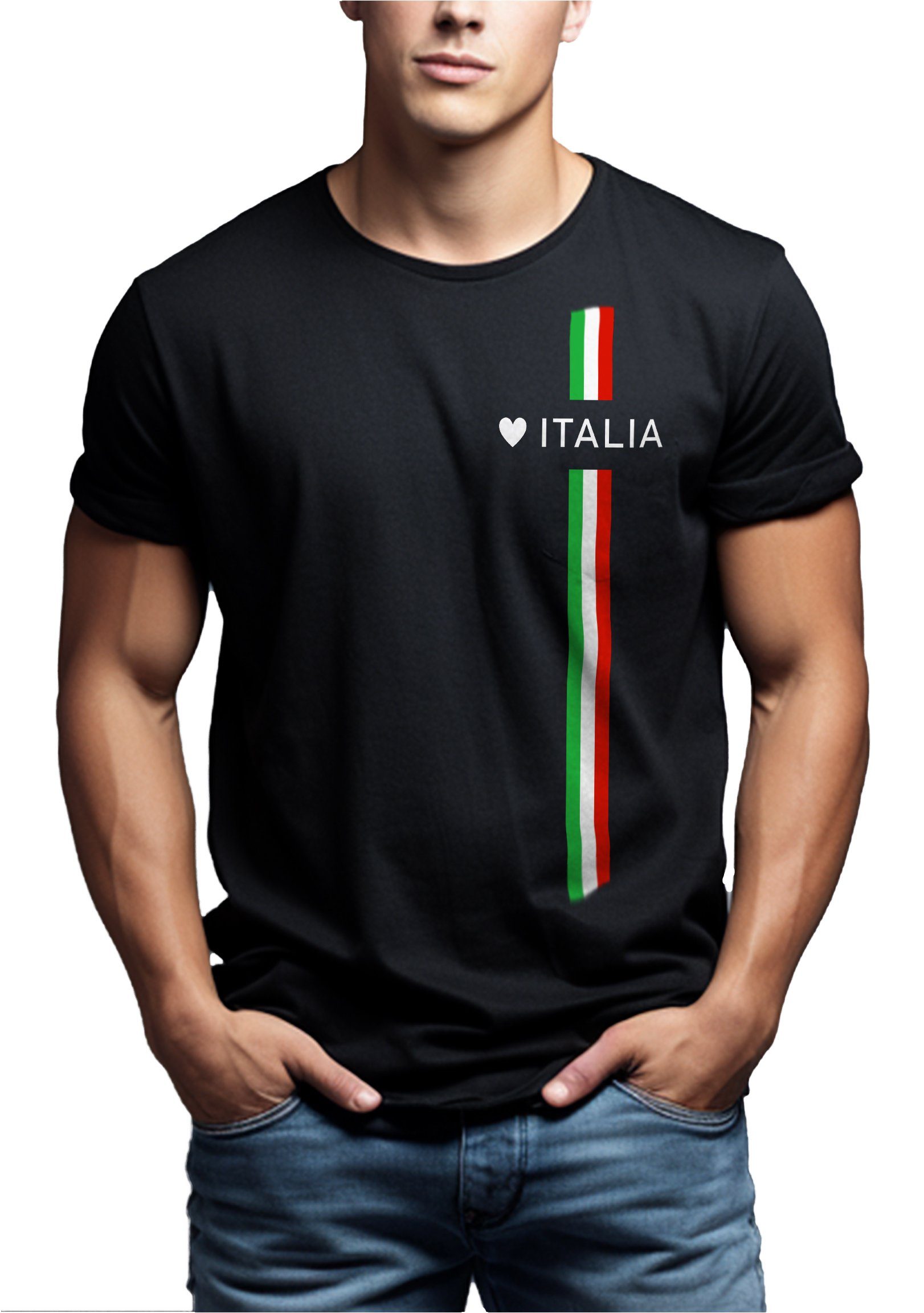 Jungs, Trikot Italienische Männer MAKAYA Italien Italia Fußball Fahne Herren Herz Schwarz Flagge T-Shirt