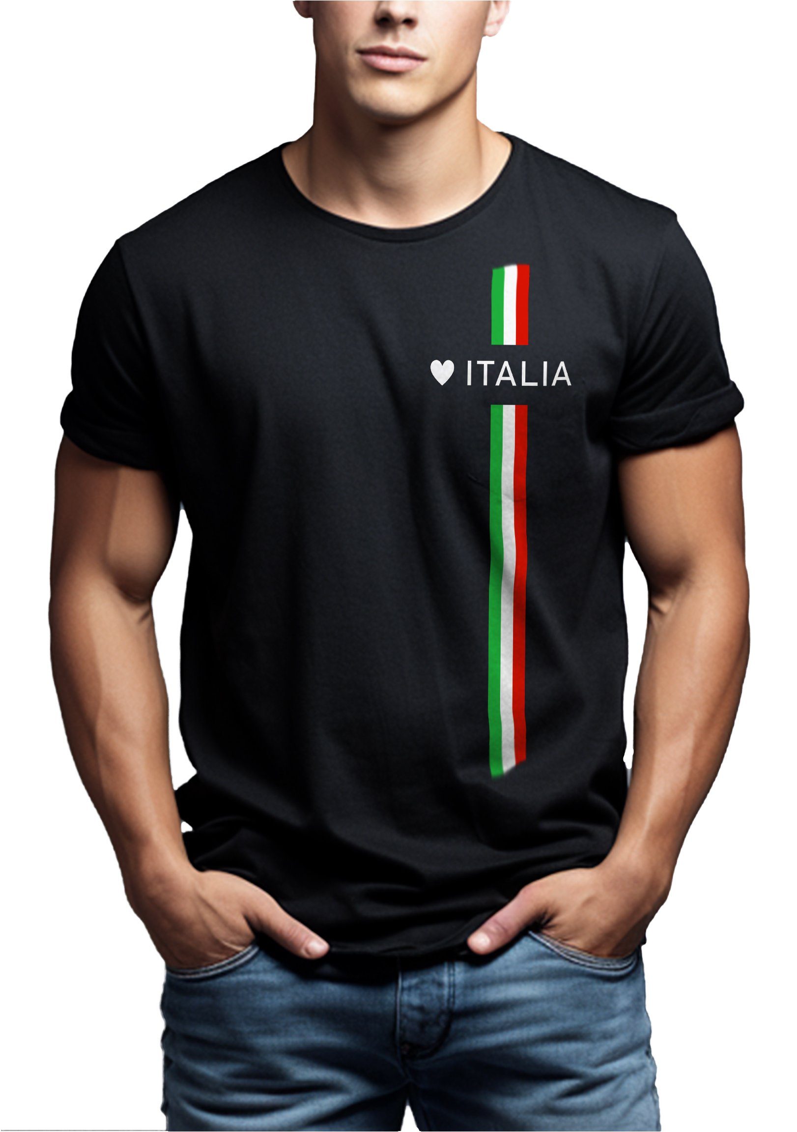MAKAYA T-Shirt Herren Italia Herz Italienische Flagge Fahne Fußball Trikot Italien Männer