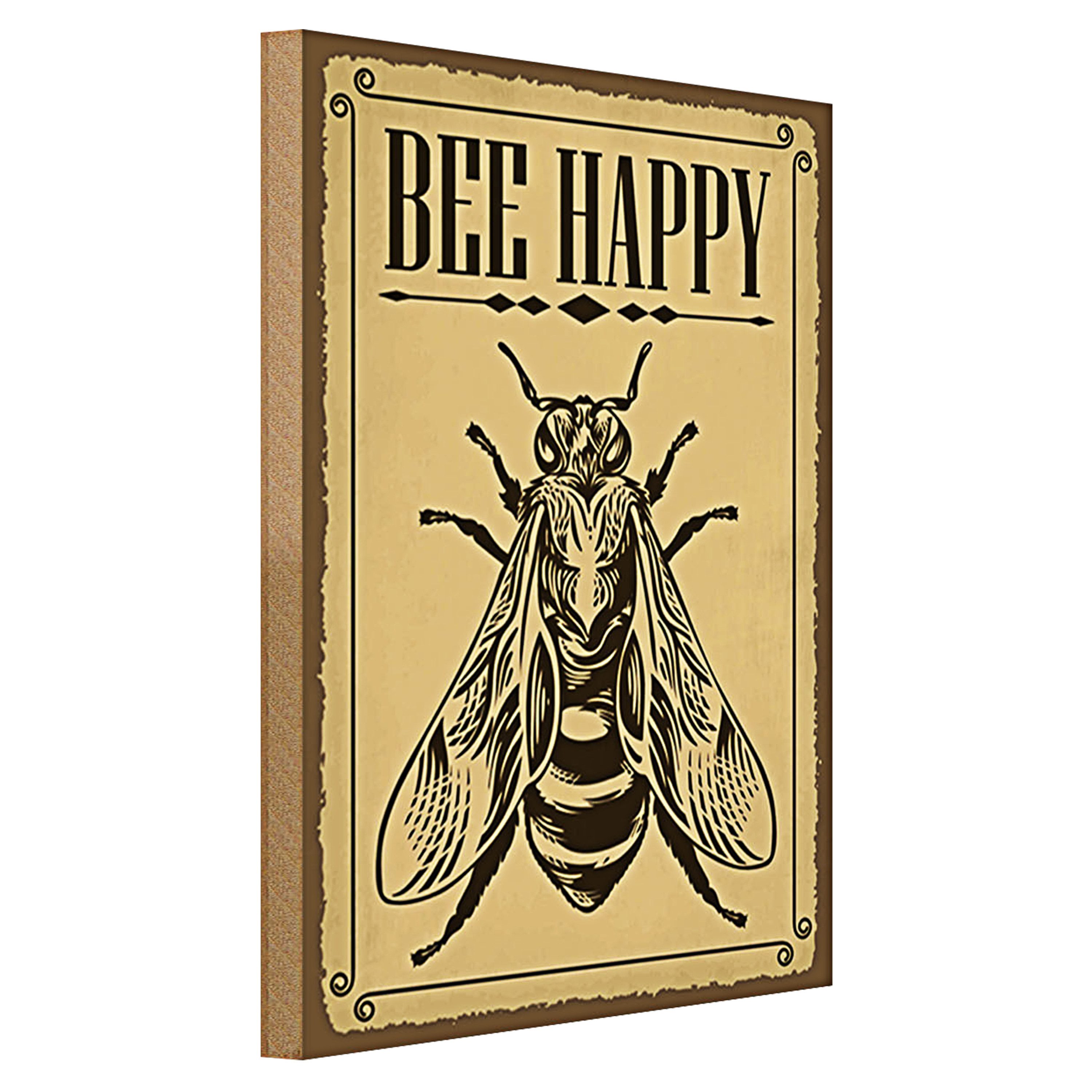 Roomando Holzbild Hinweis 30x40cm Bee happy Biene Honig Imkerei