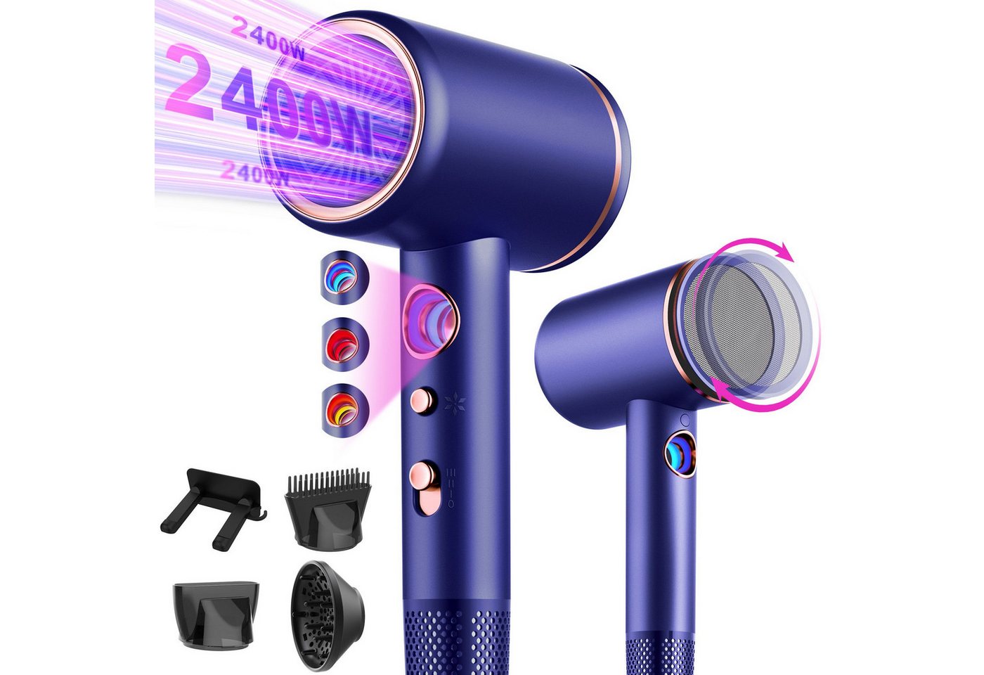 Forrlite Haartrockner 2026 Neues Haartrockner,Föhn Ionen mit Diffusor 2400W AC Motor, 2400 W, 3 Stylingdüsen Professional Ionen Haartrockner Haartrockner, Haartrockner 2400W, Professioneller Haarföhn mit 3 Hitze-Einstellungen
