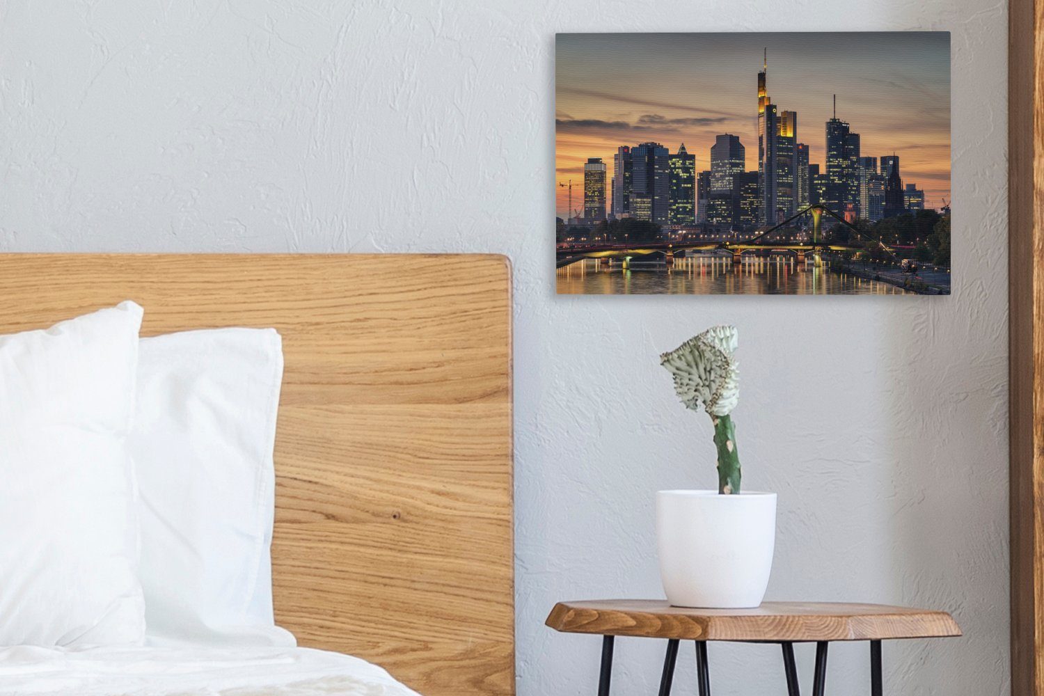 OneMillionCanvasses® Leinwandbild Frankfurter Skyline bei Sonnenuntergang vom Main aus, Deutschland, Fotodruck (1 St), Leinwand Bilder Klein, Wand Dekoration Ae – Bild 4 von 5