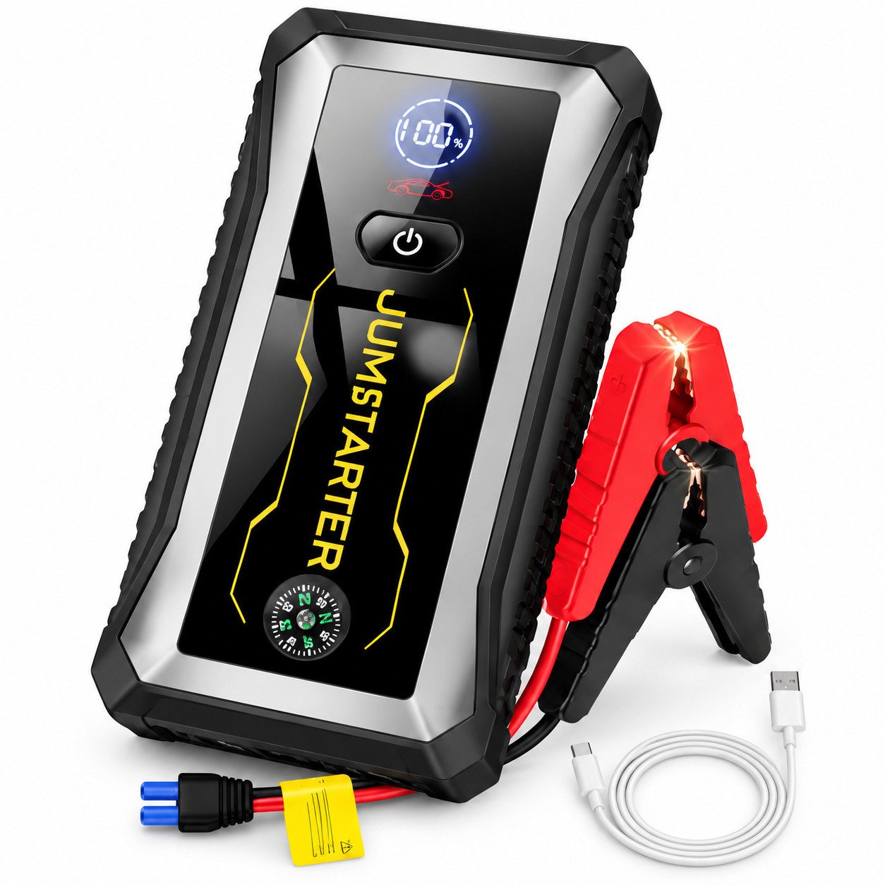 ibettertec Notfallstarter fürs Auto mit Powerbank und LED-Taschenlampe Starthilfegerät Batterie Booster für 12-V-Fahrzeuge, Benziner und Diesel, 2 USB-Ausgänge, LED-Anzeige, 3 Lichtmodi, -20 bis +50 °C