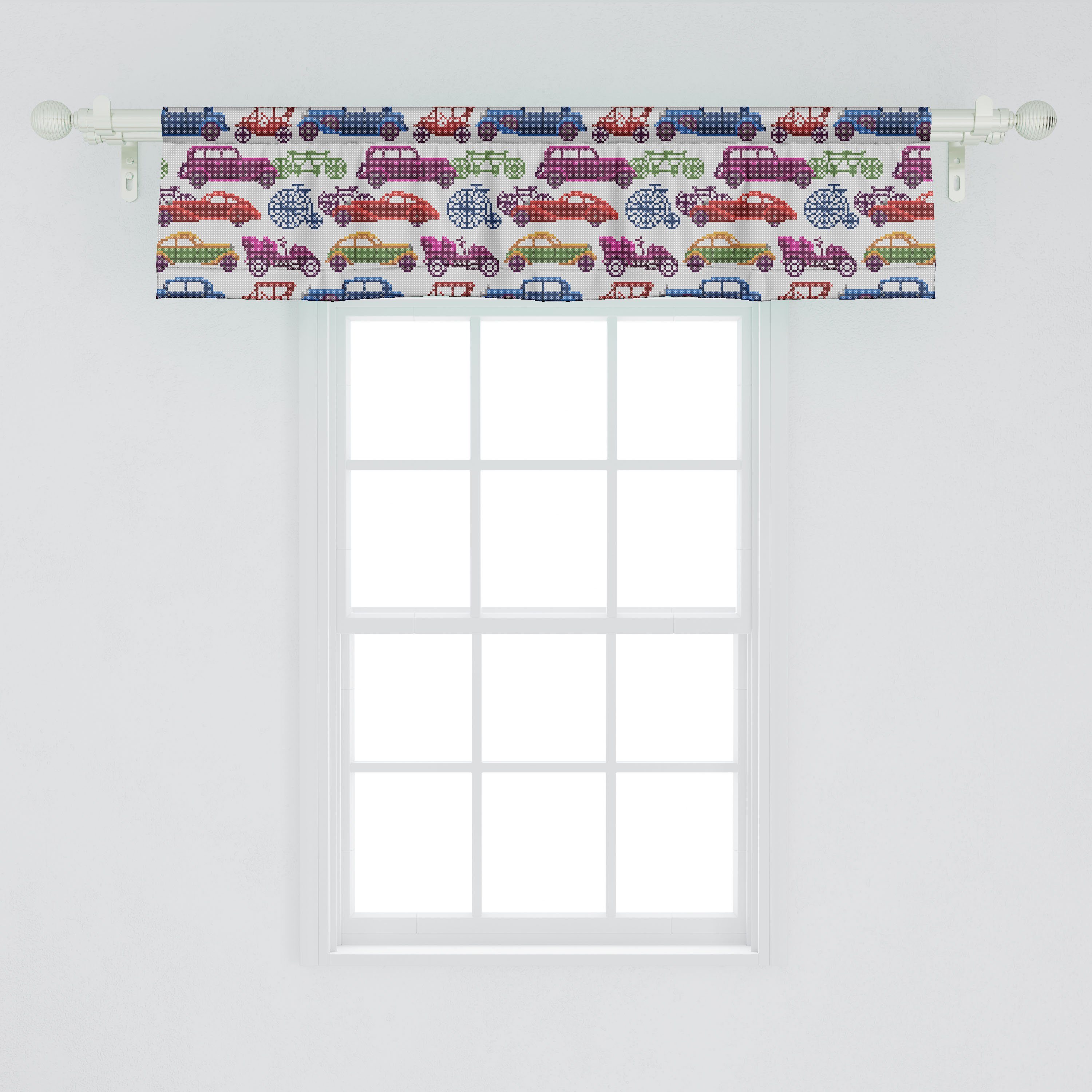 Scheibengardine Vorhang Volant Autos Dekor Stangentasche, Rhythmische für Schlafzimmer Küche Autos Bunte Microfaser, mit Abakuhaus