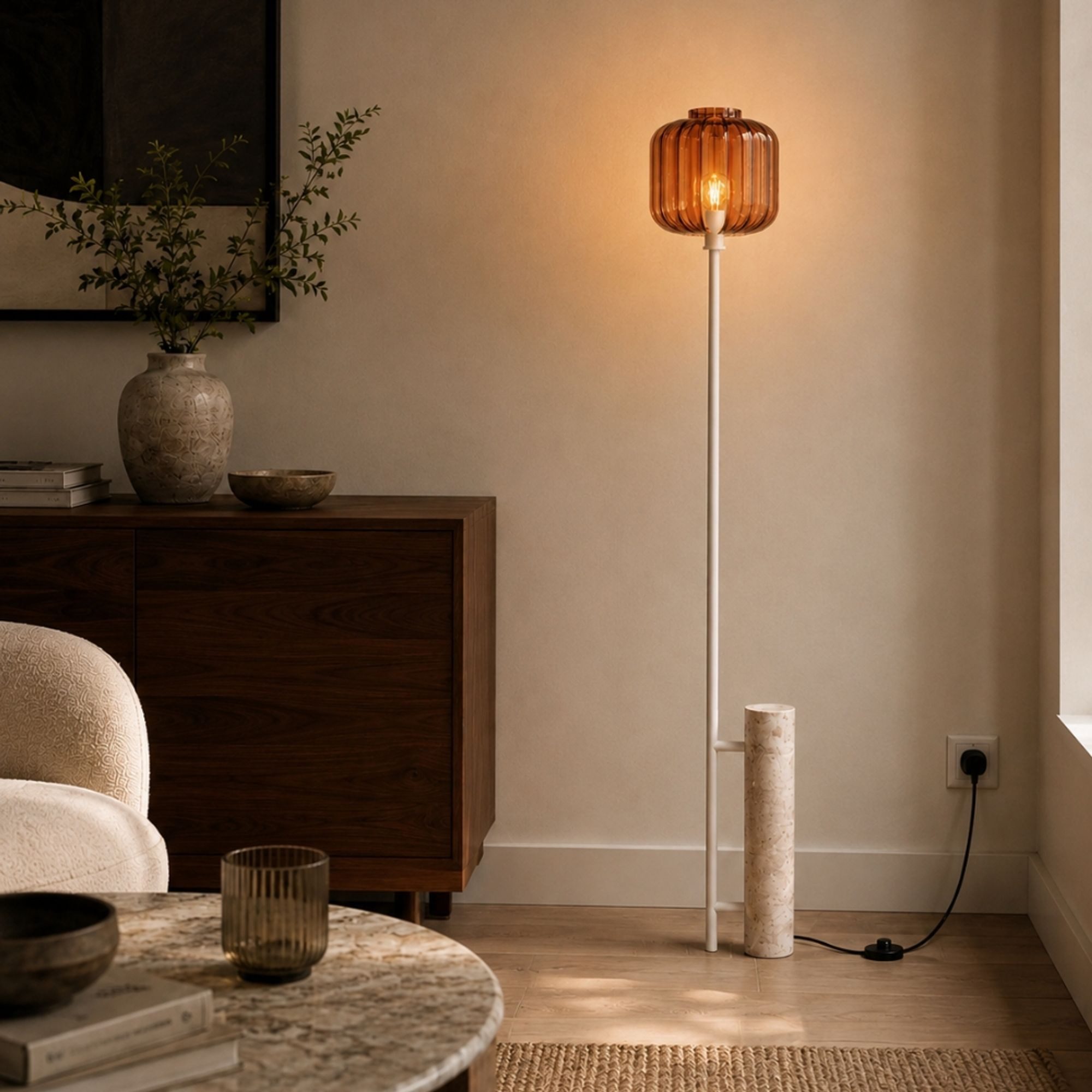 s.luce Stehlampe Velo Travertin-Stein 180cm Braun