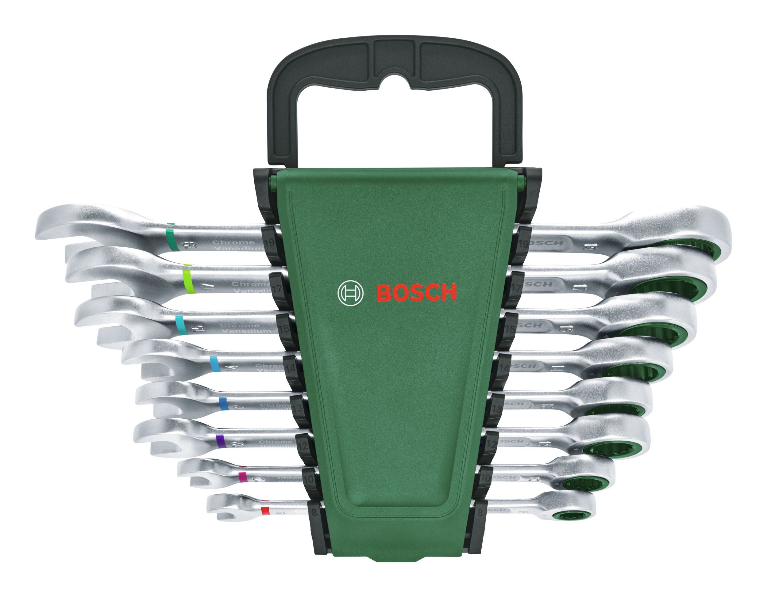BOSCH Ratschenringschlüssel (8 Teile), Handwerkzeug Schraubenschlüssel mit Ratsche-Set, 8-teilig