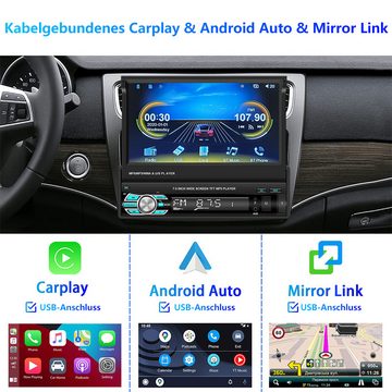 Hikity 1DIN 7 Zoll Touchscreen Monitor Auto MP5 Player mit Rückfahrkamera Autoradio (Apple Carplay Auto, NAVI FM BLUETOOTH)