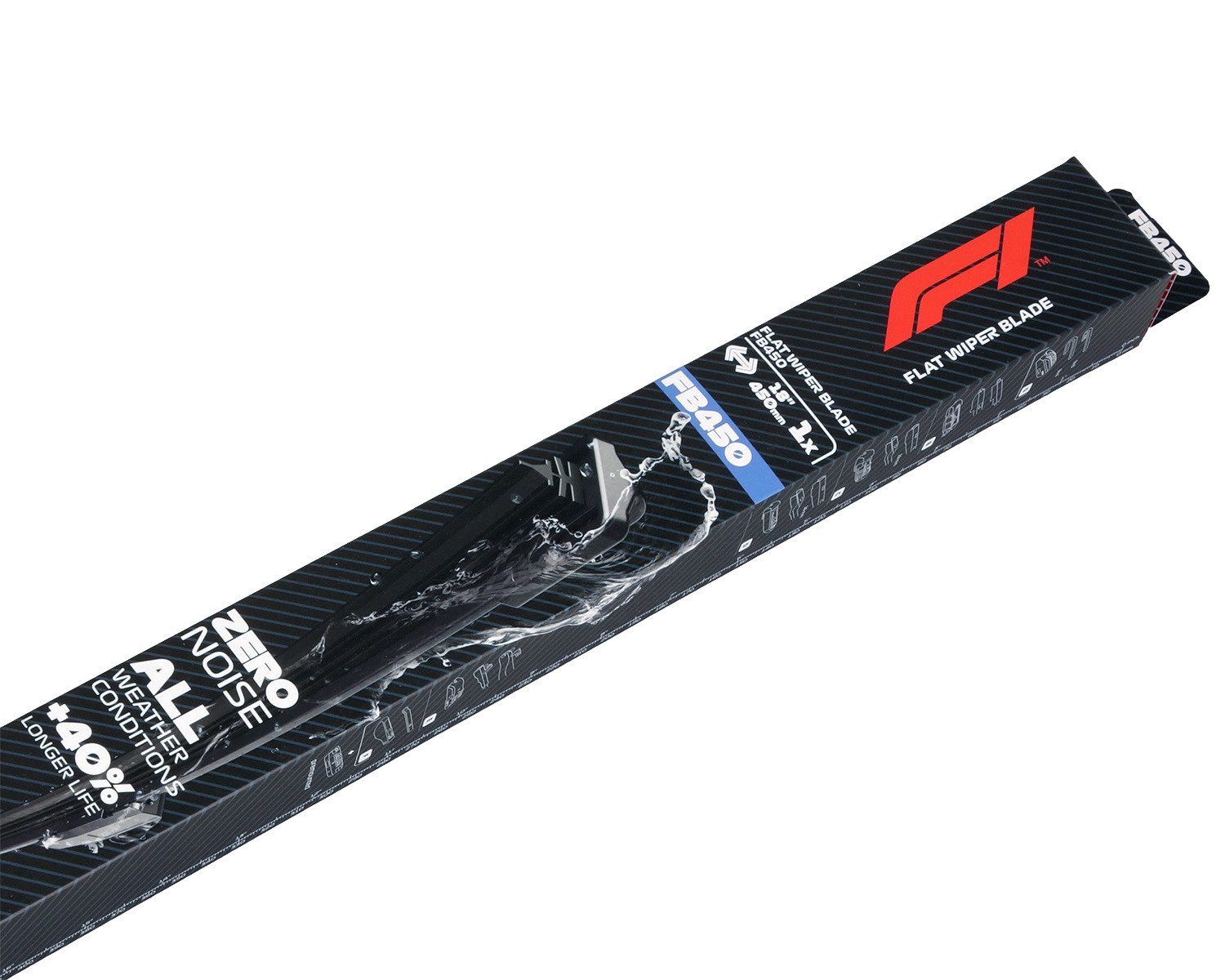 Formula 1 Scheibenwischblätter F1 FB450 Wischerblatt 450mm Scheibenwischer, vorne, (Packung), 18" Flachbalkenwischer Spoiler Multi Adapter-System Fahrer Beifahrer