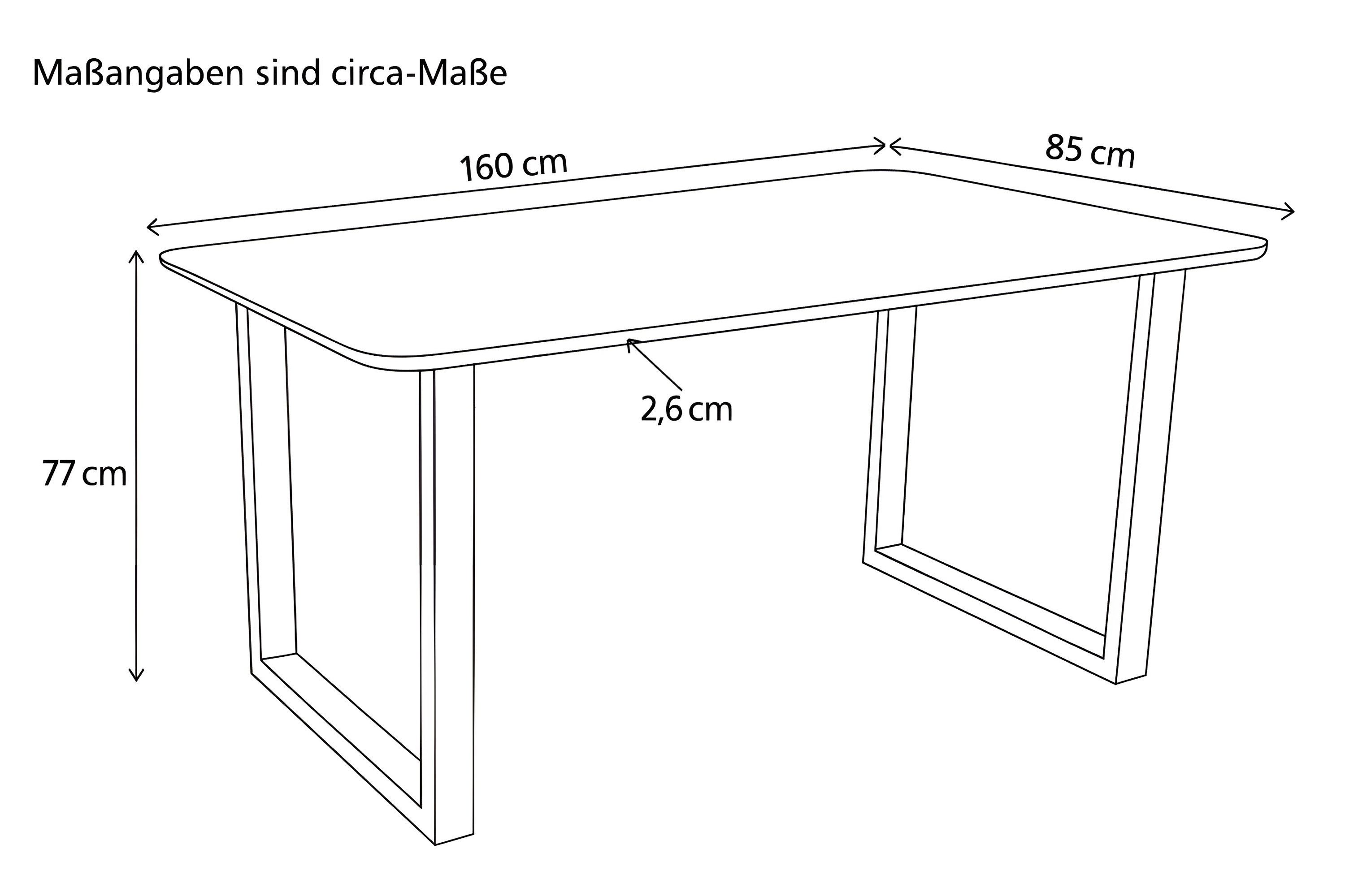 SAM® Esstisch Enzo, Akazienholz, echte Baumkante oder Schweizer Kante, Metallgestell