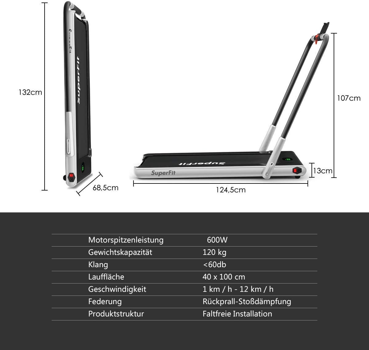 KOMFOTTEU Laufband 2-in-1 Walking Laufband, bis silber LED-Display, km/h, bis 12 kg 120