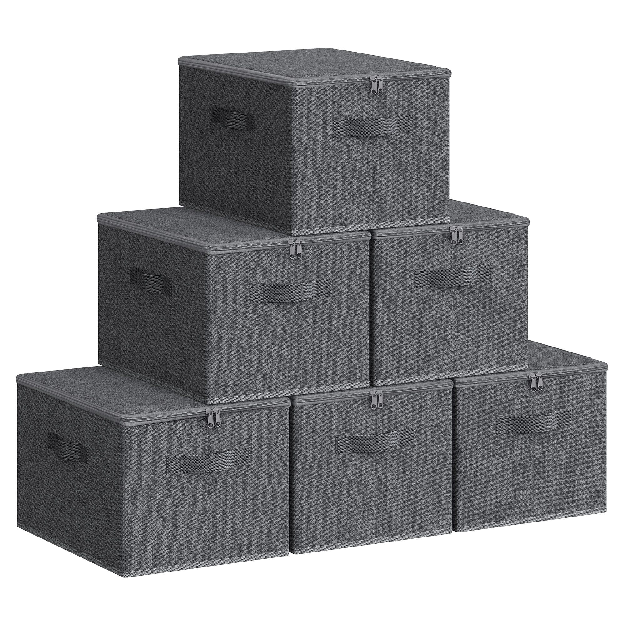 SONGMICS Aufbewahrungsbox Aufbewahrungsboxen, mit Deckel, faltbare Stoffbox mit Griffen, 6er Set, 40 x 30 x 25 cm, Vliesstoff
