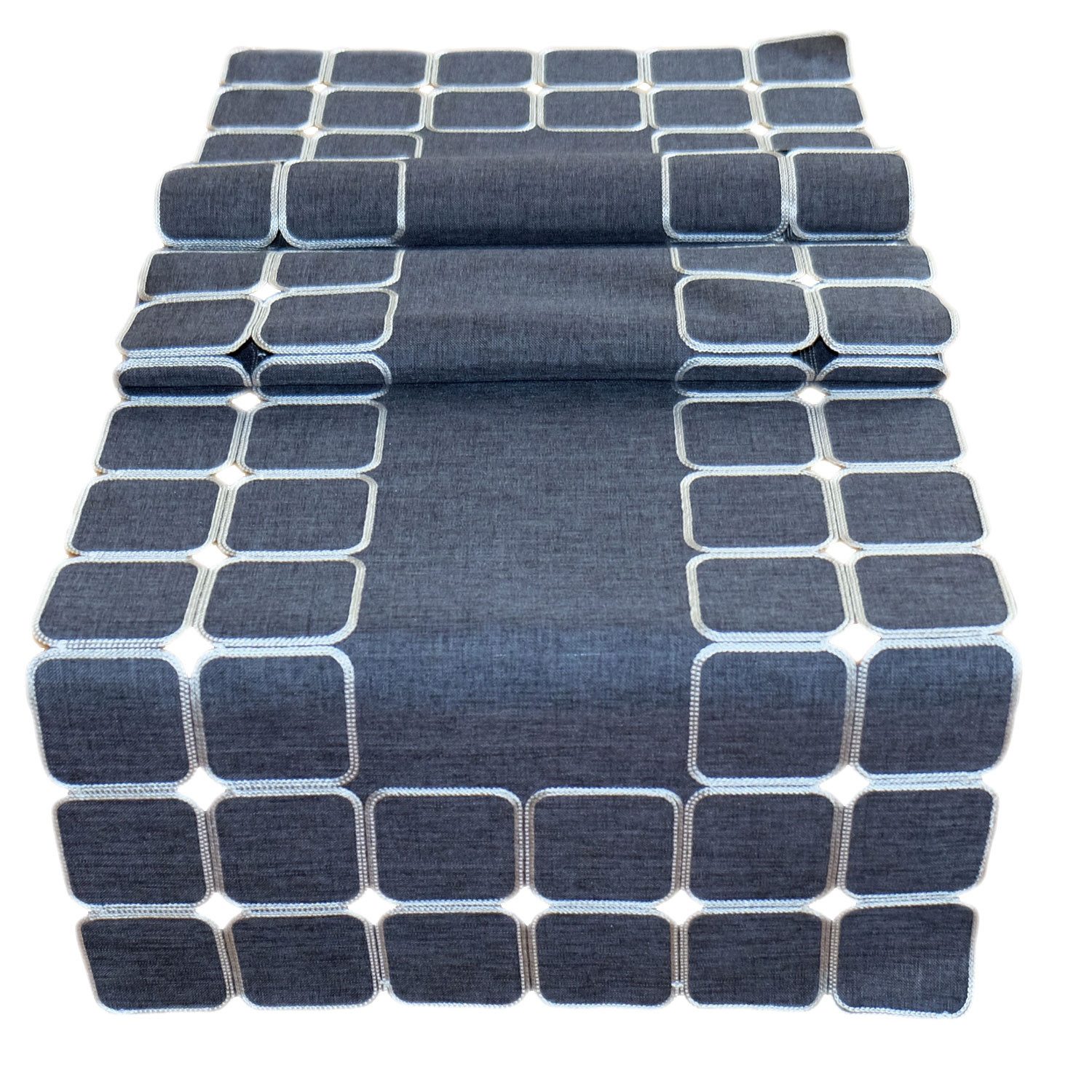 texpot Tischdecke Tischläufer Stickerei Quadrate modern Tischdeko (1-tlg)