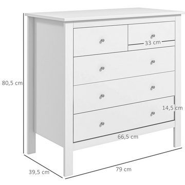 HOMCOM Kommode Beistellschrank mit 5 Schubladen Sideboard mit Anti-Kipp-Schutz (Aufbewahrungsschrank, 1 St., Schubladenkommode), für Schlafzimmer, Wohnzimmer, Weiß 79 x 39,5 x 80,5 cm