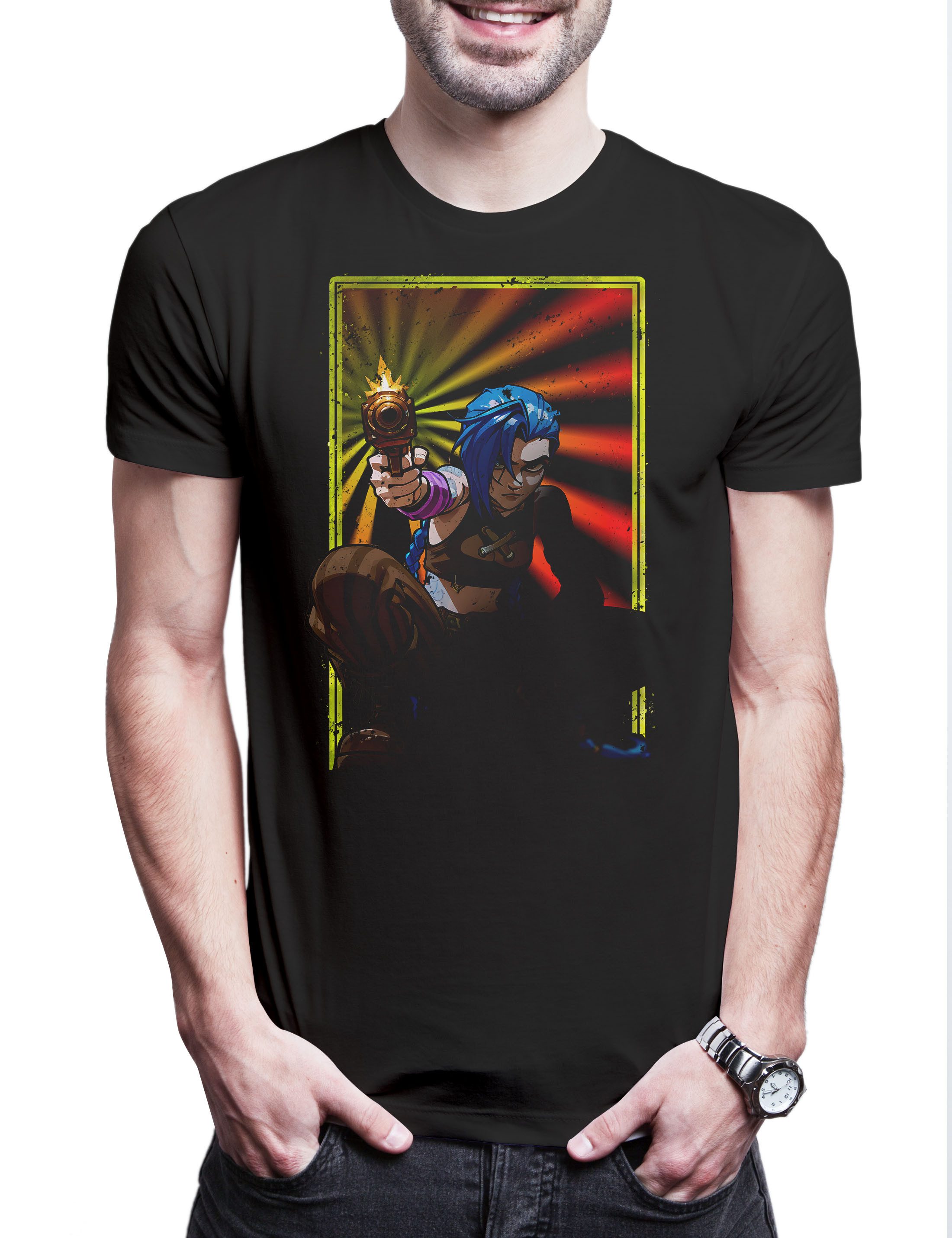Print-Shirt Cyber League Girl Herren T-Shirt Arcane Anime Punk Tattoo Legends Jinx
