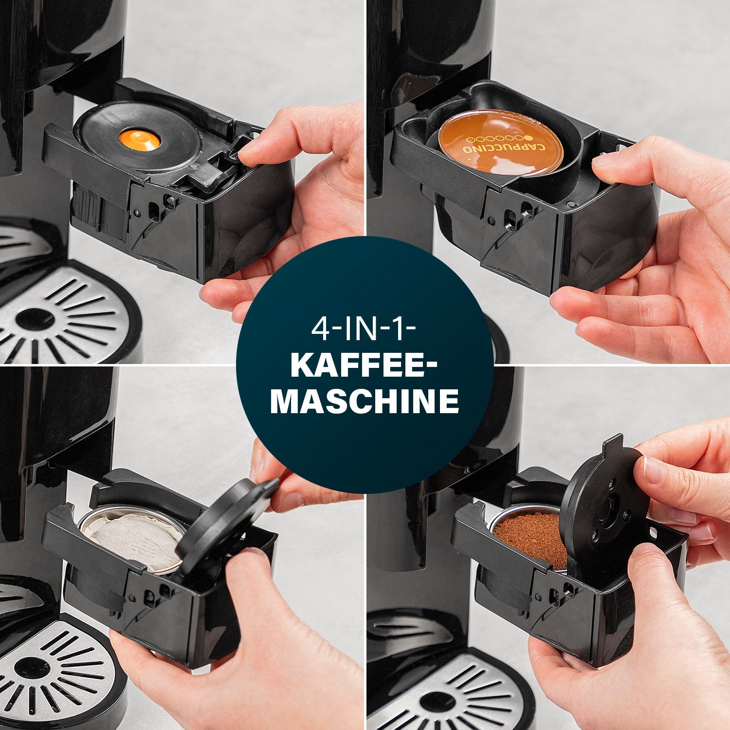 PRINCESS Kapselmaschine 01.249450.01.001, Multikapsel 4-in-1 - 19 Bar - für verschiedene Kaffeesorten geeignet