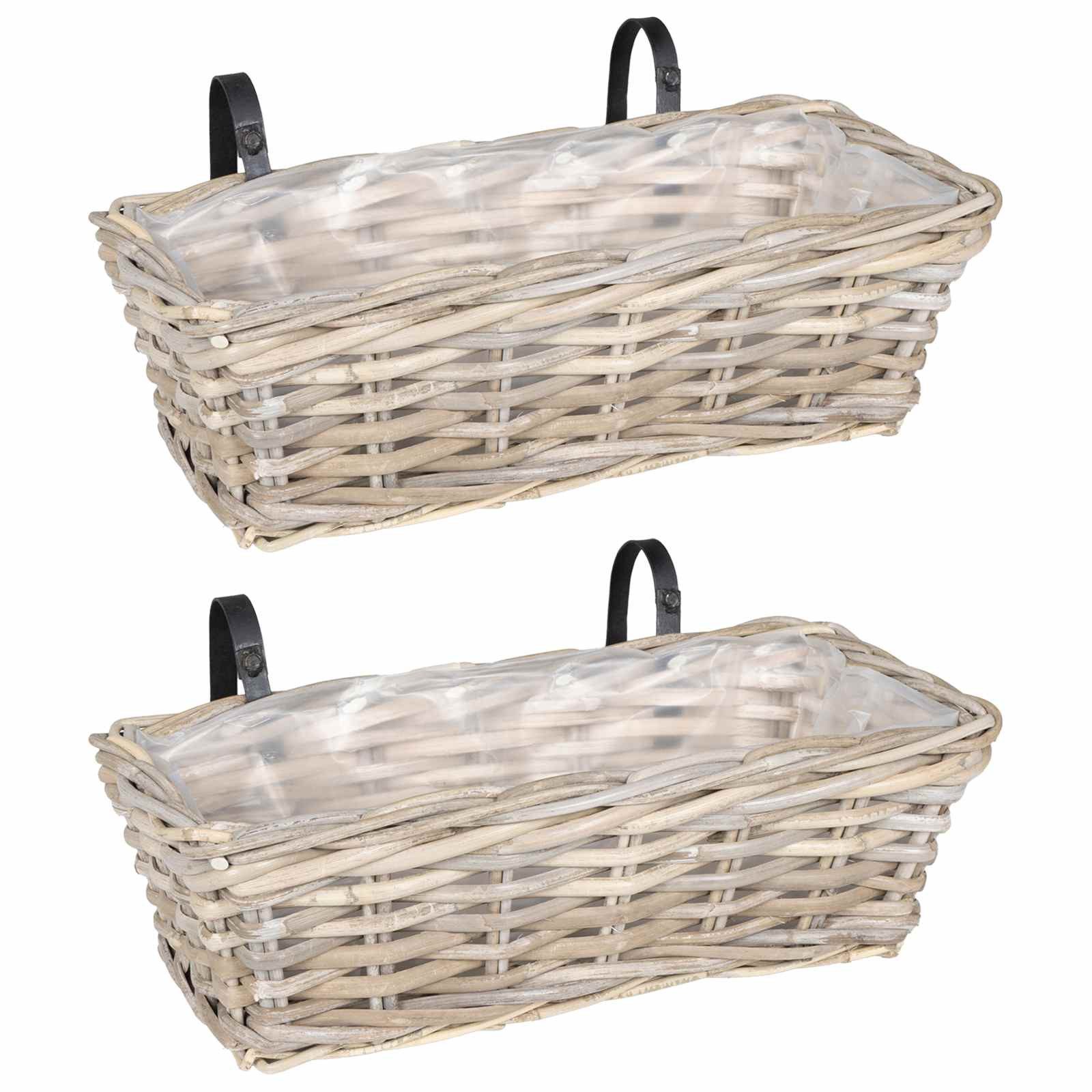 vidaXL Aufbewahrungskorb Hängender Blumentopf Korb 2 Stk. Natürliches Grau Kubu Rattan (2 St)