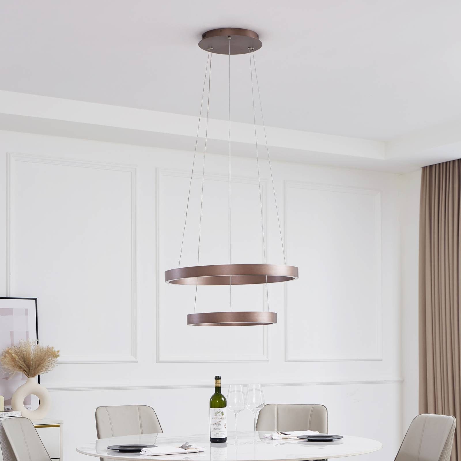 Lucande Hängeleuchte Yonam, LED, Metall, Braun Farbwechsel warmweiß / tageslicht IP20 mit Fernbedienung, LED 86 W gesamt, Farbwechsel warmweiß / tageslicht