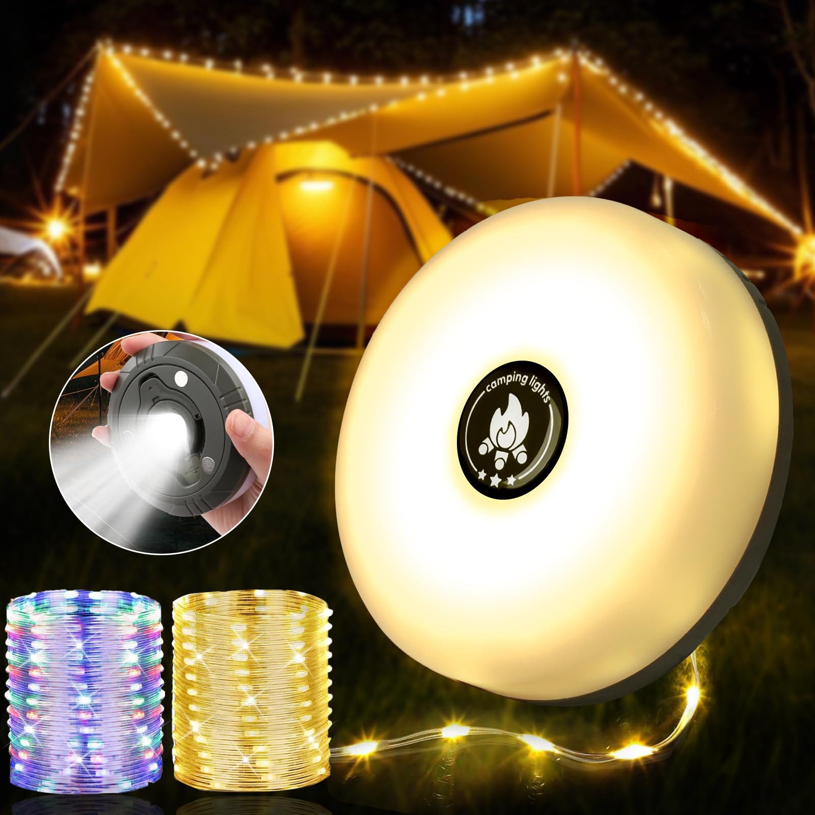 BlingBin Lichterkette Camping LED-Lichterkette Aufrollbar, Wasserdichte Gartenleuchte 10m, Lichterkette Außenbereich Für Outdoor Camping Hof Dekor Lichterkette