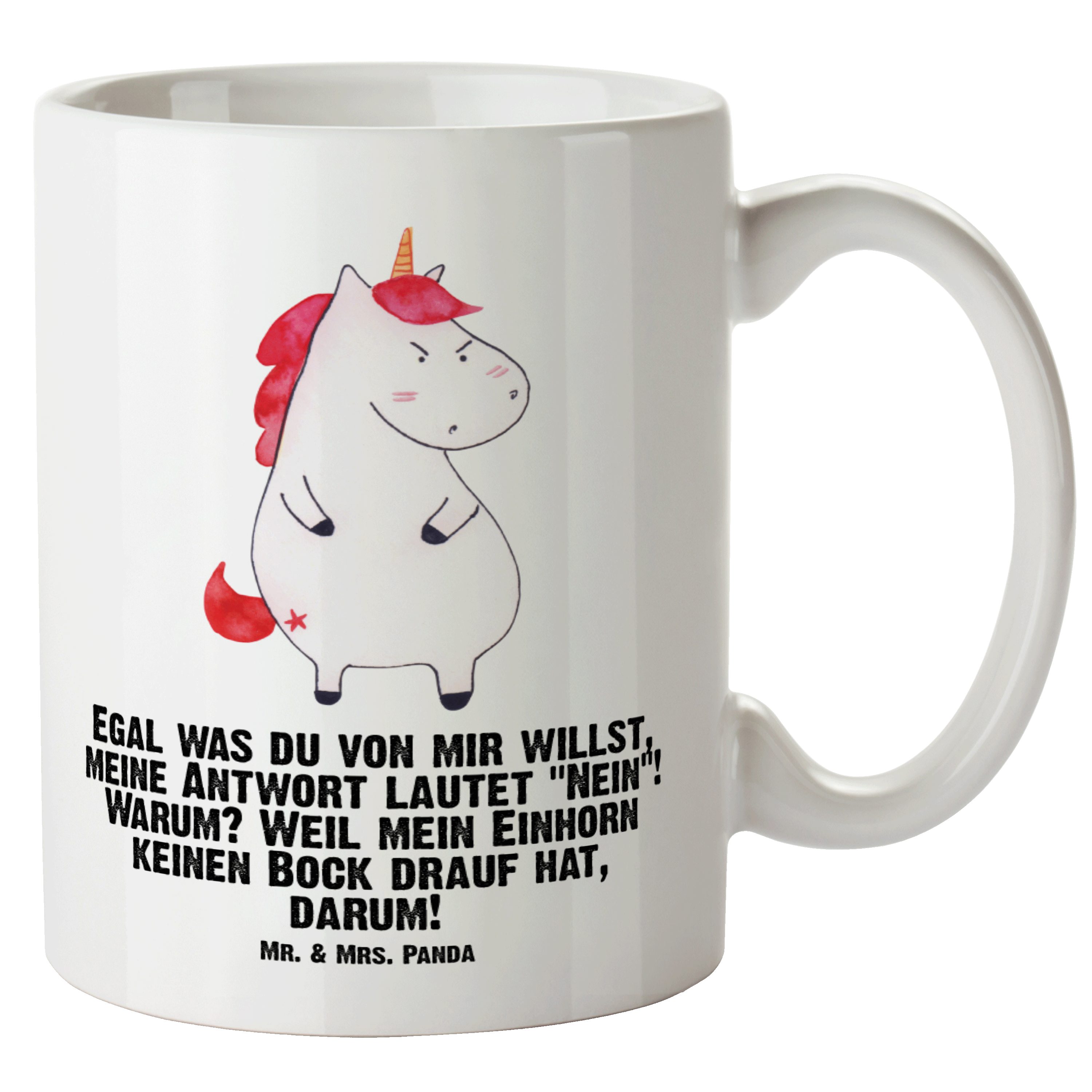 Mr. & Mrs. Panda Tasse Einhorn wütend - Weiß - Geschenk, lustig, Einhörner, Pegasus, XL Bech, XL Tasse Keramik