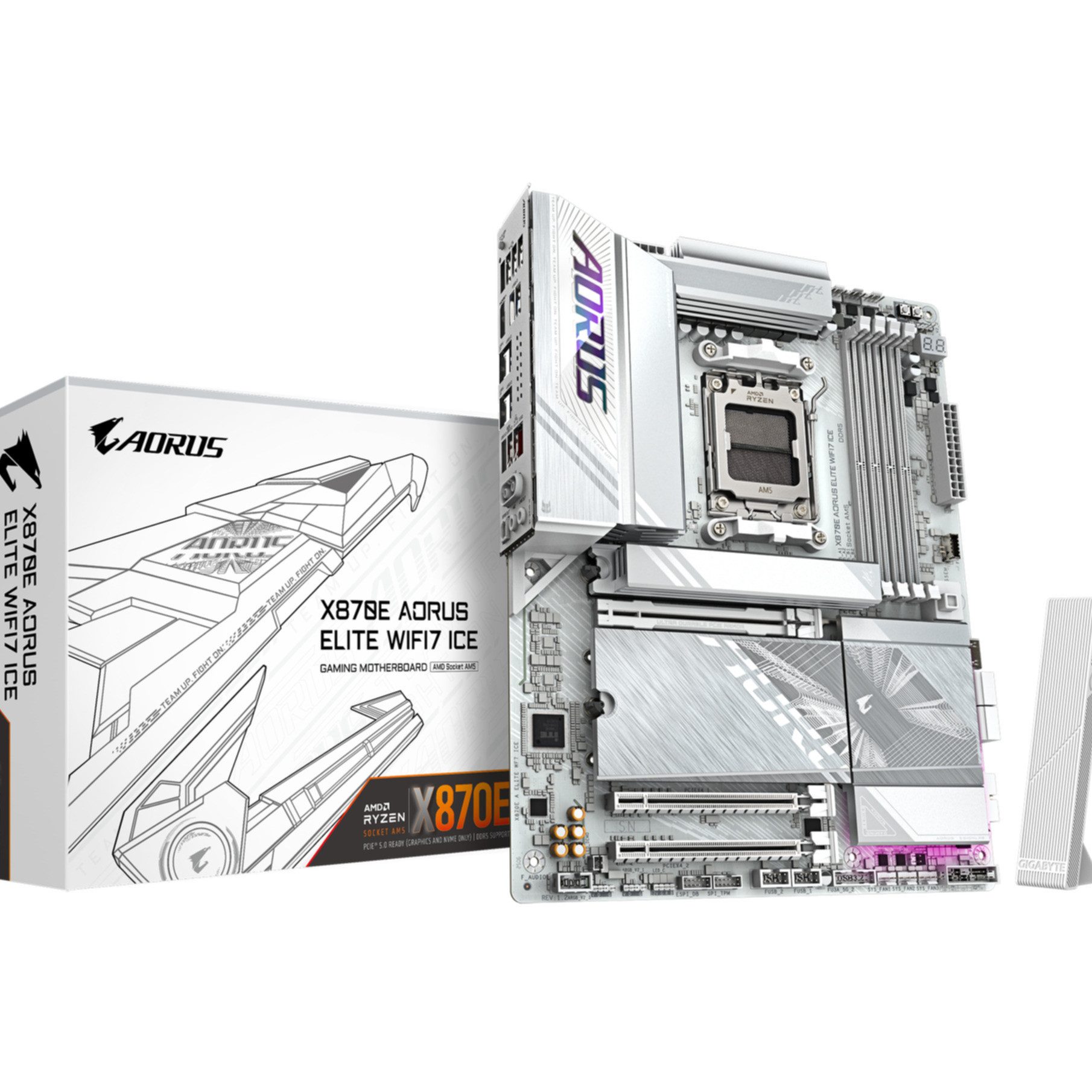 Gigabyte X870E AORUS ELITE WIFI7 ICE Mainboard – Unterstützt AMD Ryzen 9000 Pro Mainboard