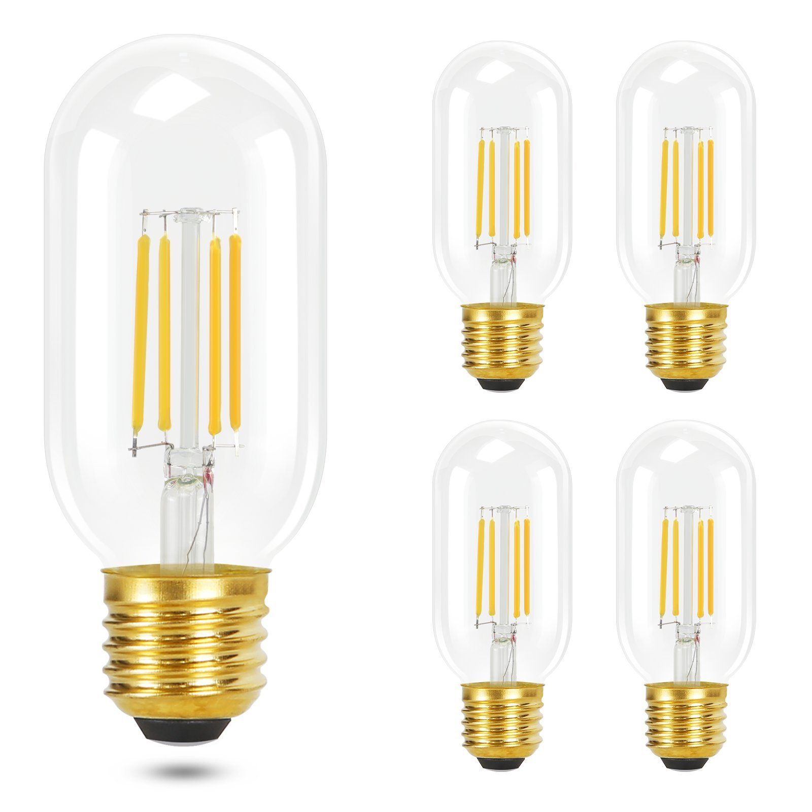 ZMH LED-Leuchtmittel T45 E27, LED Glühbirne 4 W, 2700 K warmweiß, 4 St., 2700k, Vintage Filament, nicht dimmbar