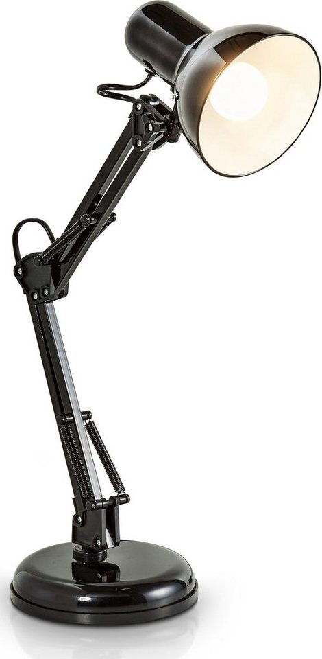 B.K.Licht Tischleuchte BK_TL1080 Retro Schreibtischlampe, mit Gelenk-Arm,  Metall, Schwarz, ohne Leuchtmittel, Leselampe, E14-Fassung, ohne  Leuchtmittel (max. 40W)