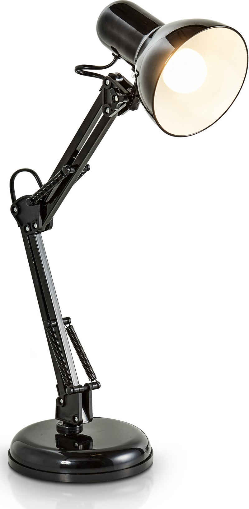 B.K.Licht Tischleuchte BK_TL1080 Retro Schreibtischlampe, mit Gelenk-Arm, Metall, Schwarz, ohne Leuchtmittel, Leselampe, E14-Fassung, ohne Leuchtmittel (max. 40W)