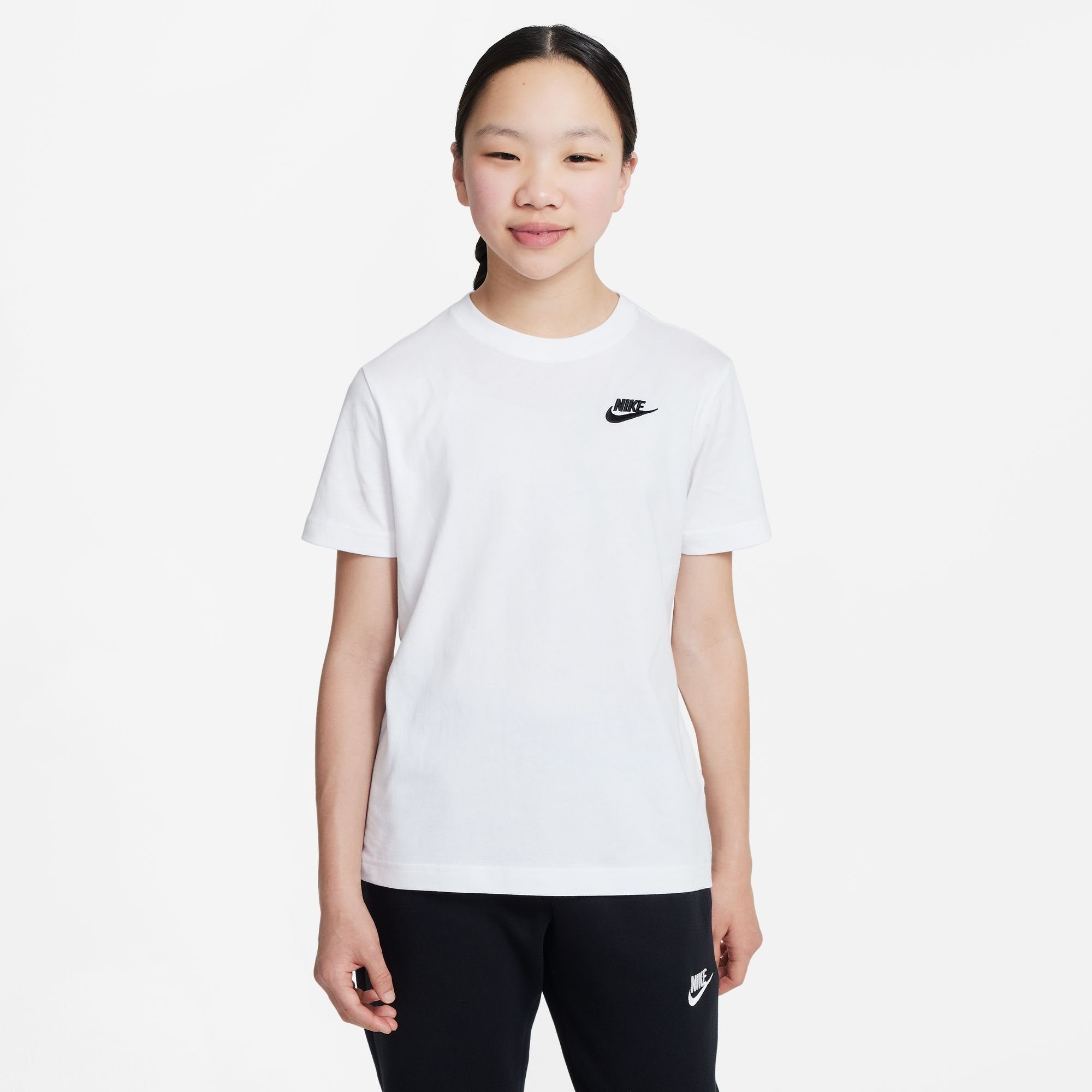 (GIRLS) T-Shirt KIDS' BIG Sportswear WHITE/BLACK T-SHIRT Nike