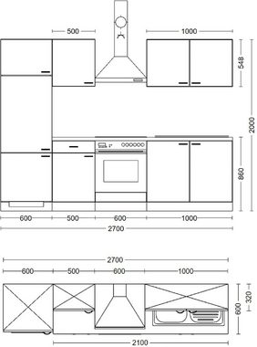 Flex-Well Küche Portland, wahlw. mit E-Geräten, Breite 270 cm, viele Farbvarianten erhältlich