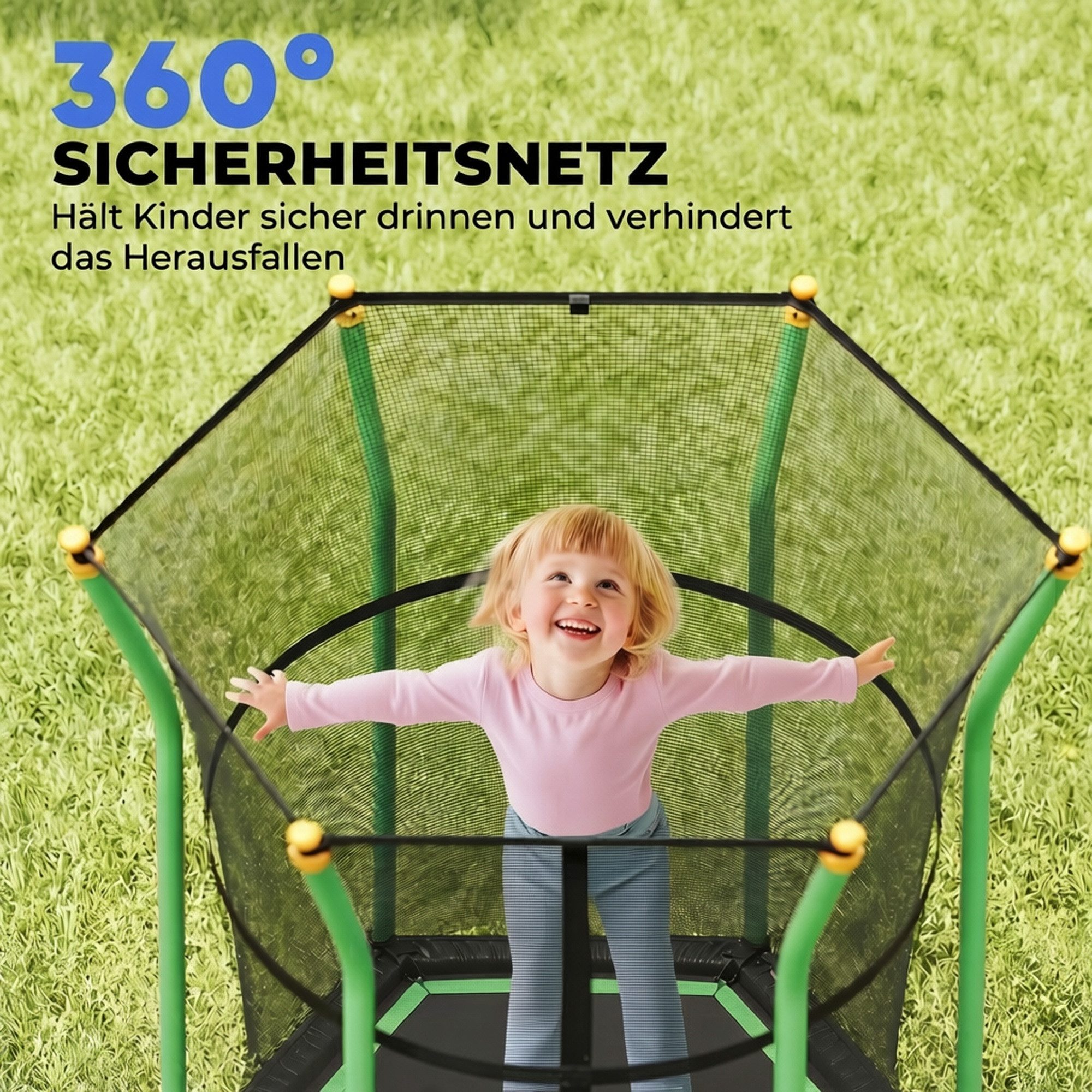 HOMCOM Kindertrampolin Trampolin, Federfreie Gartentrampolin mit Sicherheitsnetz, Ø 111 cm, (Indoor Trampolin, 1 tlg., Trampolin), bis 50 kg, für Kinder 3-10 Ja – Bild 4 von 5