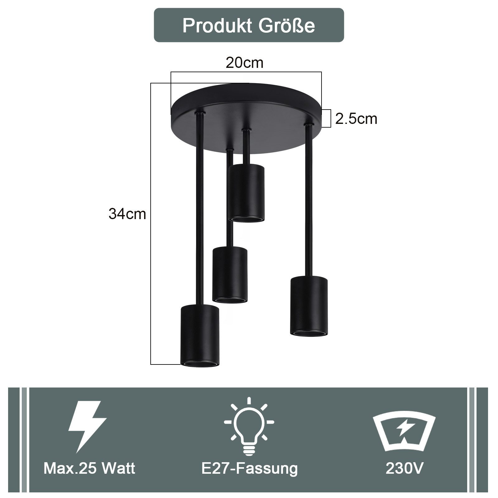Nettlife Deckenleuchte Hängend 4 Flammig Deckenspots Vintage Schwarz E27 Küchenlampe, LED wechselbar, für küche Flur Schlafzimmer Wohnzimmer Bar – Bild 5 von 5