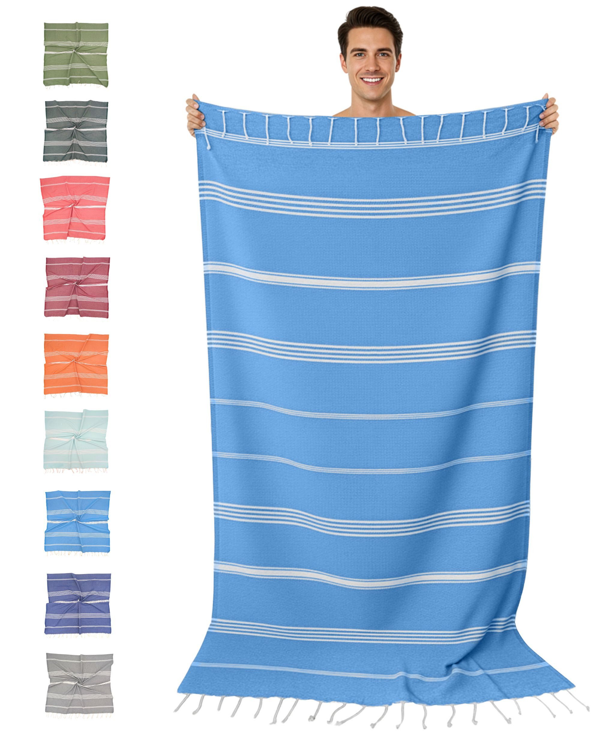 furora HOLIDAY Saunatuch Strandtuch Hamamtuch: groß 100x200 cm Saunatuch, Strandhandtuch dünn, Strandtuch Saunatuch aus 100% Baumwolle Strandtuch Set