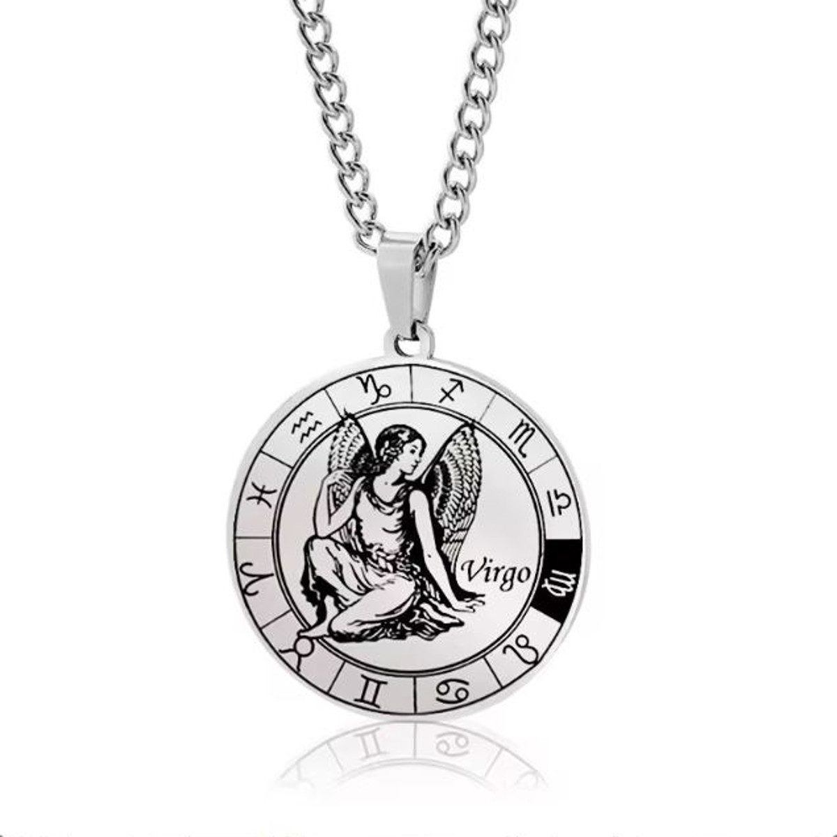 KARMA Kette mit Anhänger Halskette Edelstahl Sternzeichen Anhänger Silber modern (Astrologie Kette Damen Herren Sternzeichenkette Silberfarben), Unisex Damenhalskette Herrenhalskette Edelstahlkette