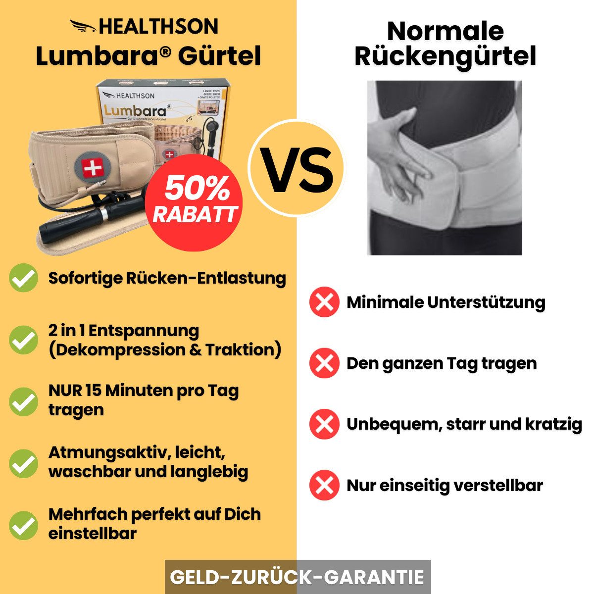 HEALTHSON Beruhigungs- und Entspannungsgerät HEALTHSON Lumbara® Gürtel - Schmerzfrei durch den Tag, Das Original