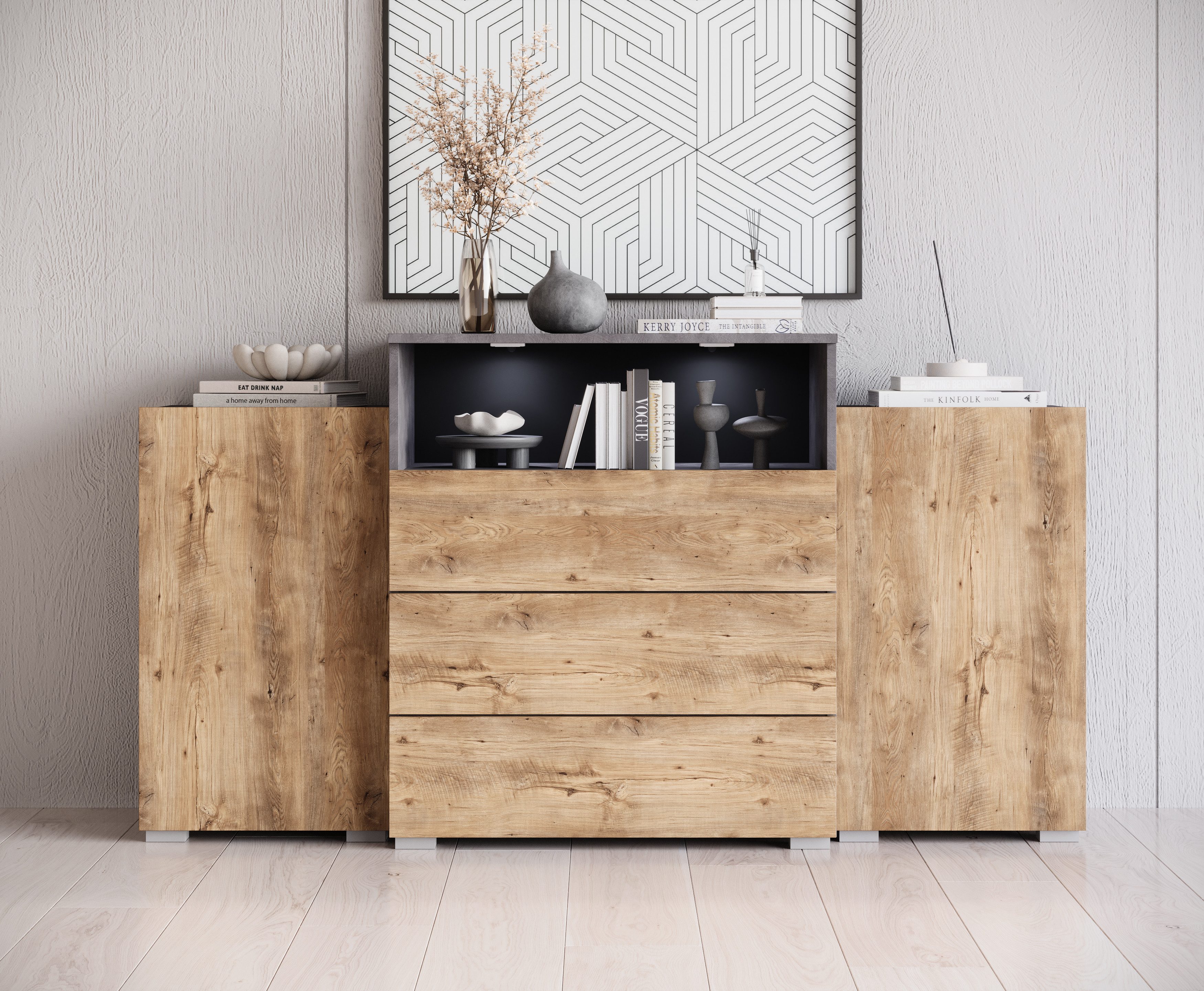Home affaire Sideboard URBAN III, Moderne Kommode mit 3 Schubladen und 4 Fächern, Breite 150 cm