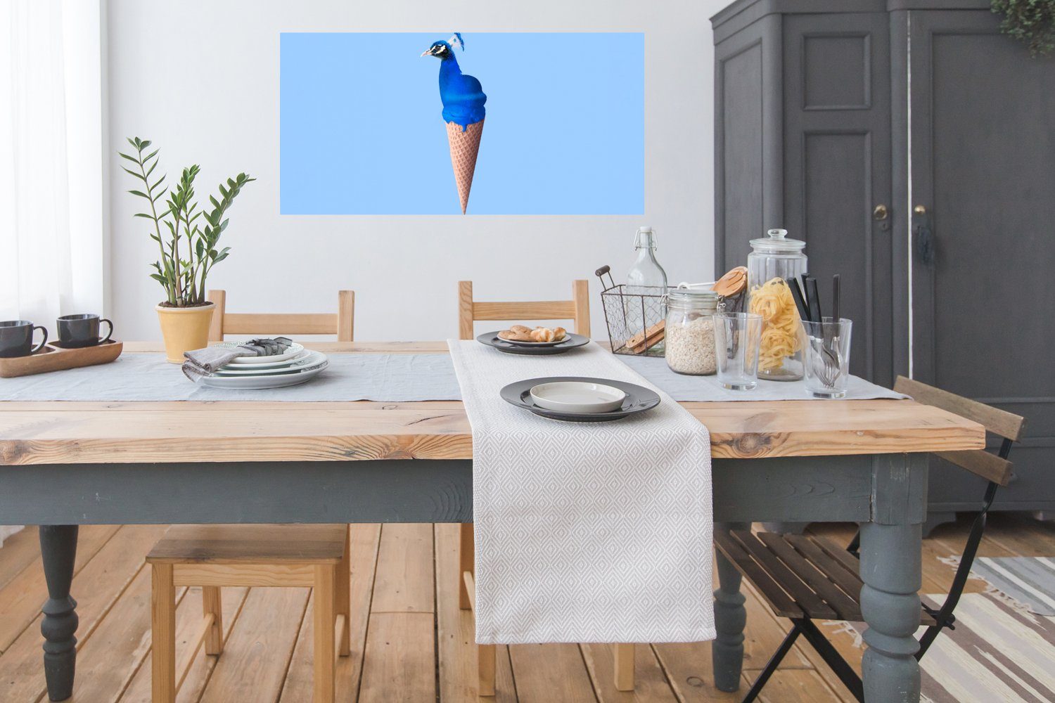 MuchoWow Poster Pfau - Blau (1 Bild Vogel, Wandposter, - Ohne Wohnzimmer, Schlafzimmer, Eiscreme - Rahmen, - St), Wanddeko für Eistüte