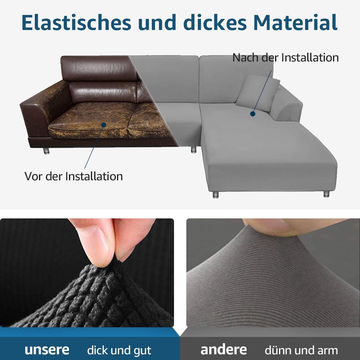 elastischem rutschfesten dezentem Schaumstoffstreifen Sofahusse Stretch-Sofabezug mit Grau Bund, Elastisch Muster, Couch MULISOFT, Sesselbezug mit