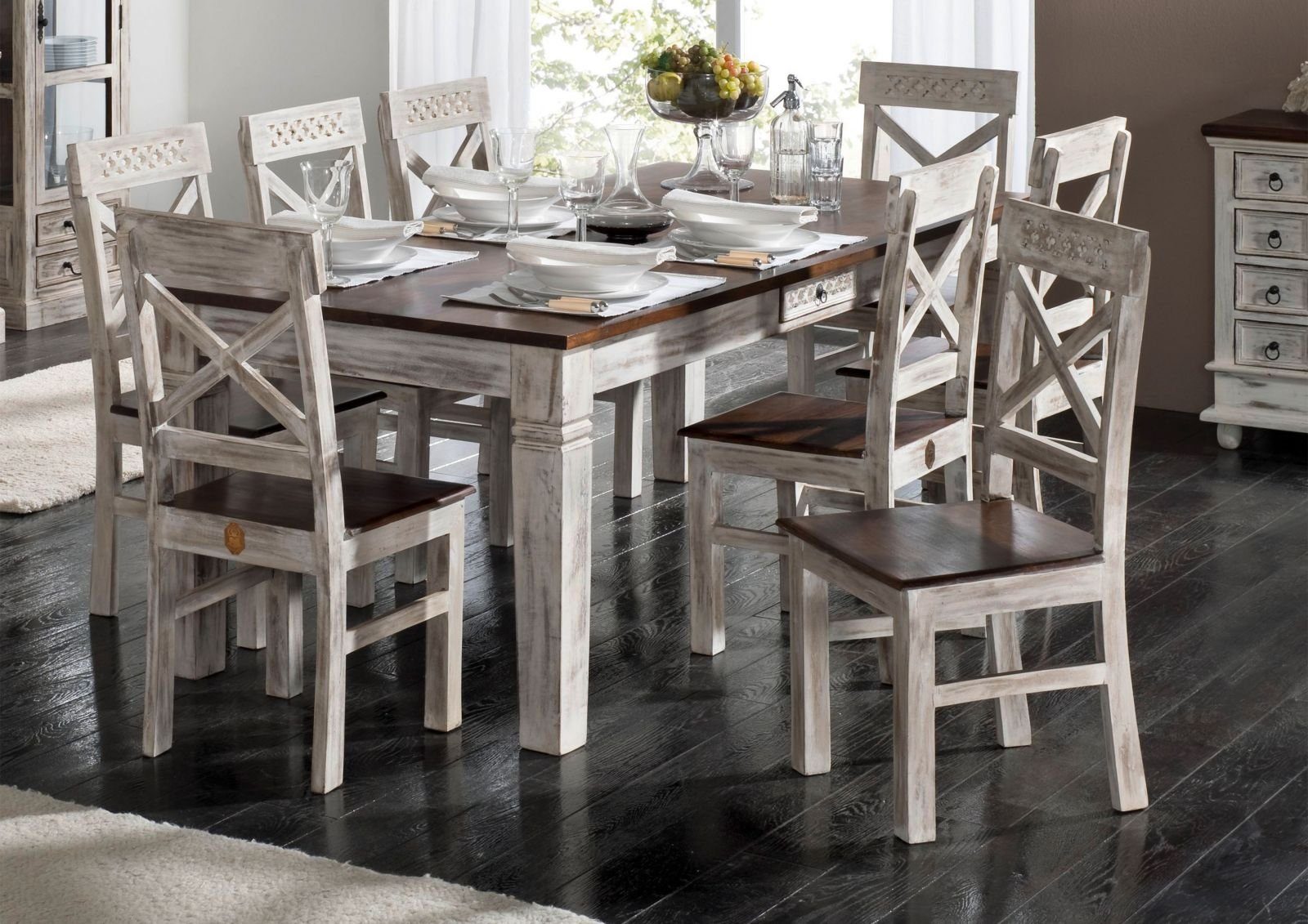 Massivmoebel24 Esstisch Esstisch Mango / Akazie 190x90x76 weiß günstig online kaufen