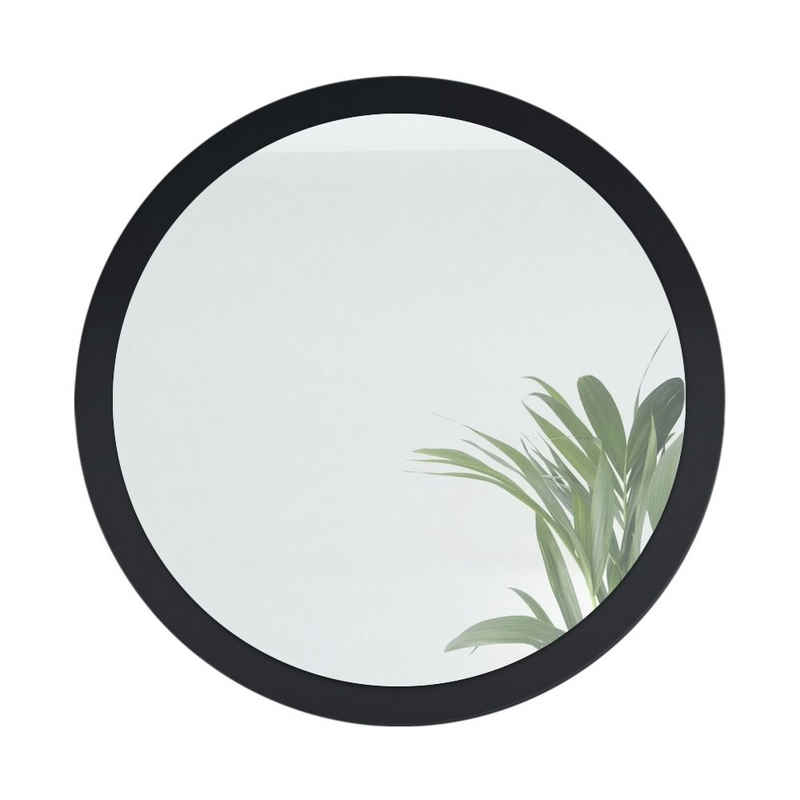 Vladon Wandspiegel Globe (dekorativer runder Spiegel, für Flur und Wohnzimmer mit MDF-Rahmen), in Schwarz matt (80 cm Durchmesser)