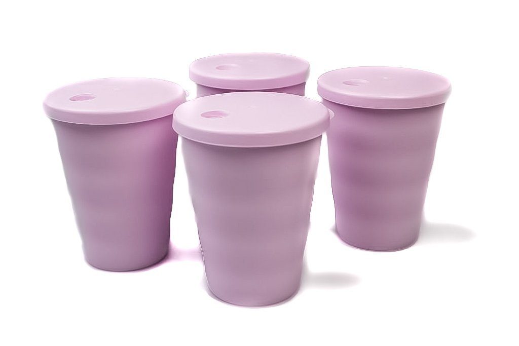 TUPPERWARE Servierschüssel Junge Welle Trinkbecher 330ml rosa (4) + SPÜLTUCH