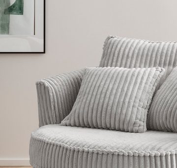 Furn.Design XXL-Sessel Comfy (Love Seat in Cord hellgrau, 120 x 120 cm), 360°drehbar, mit Bonell Federkern