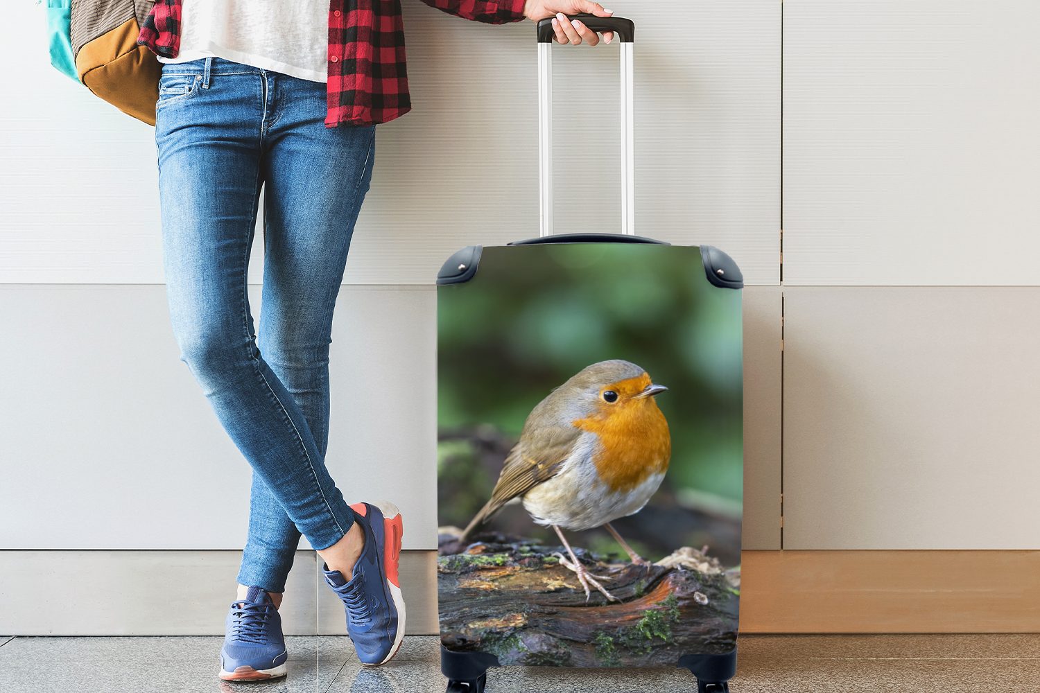 Reisetasche Rotkehlchen MuchoWow - - Ferien, Tiere, Reisekoffer mit für Vogel Trolley, Rollen, Handgepäck Handgepäckkoffer rollen, 4